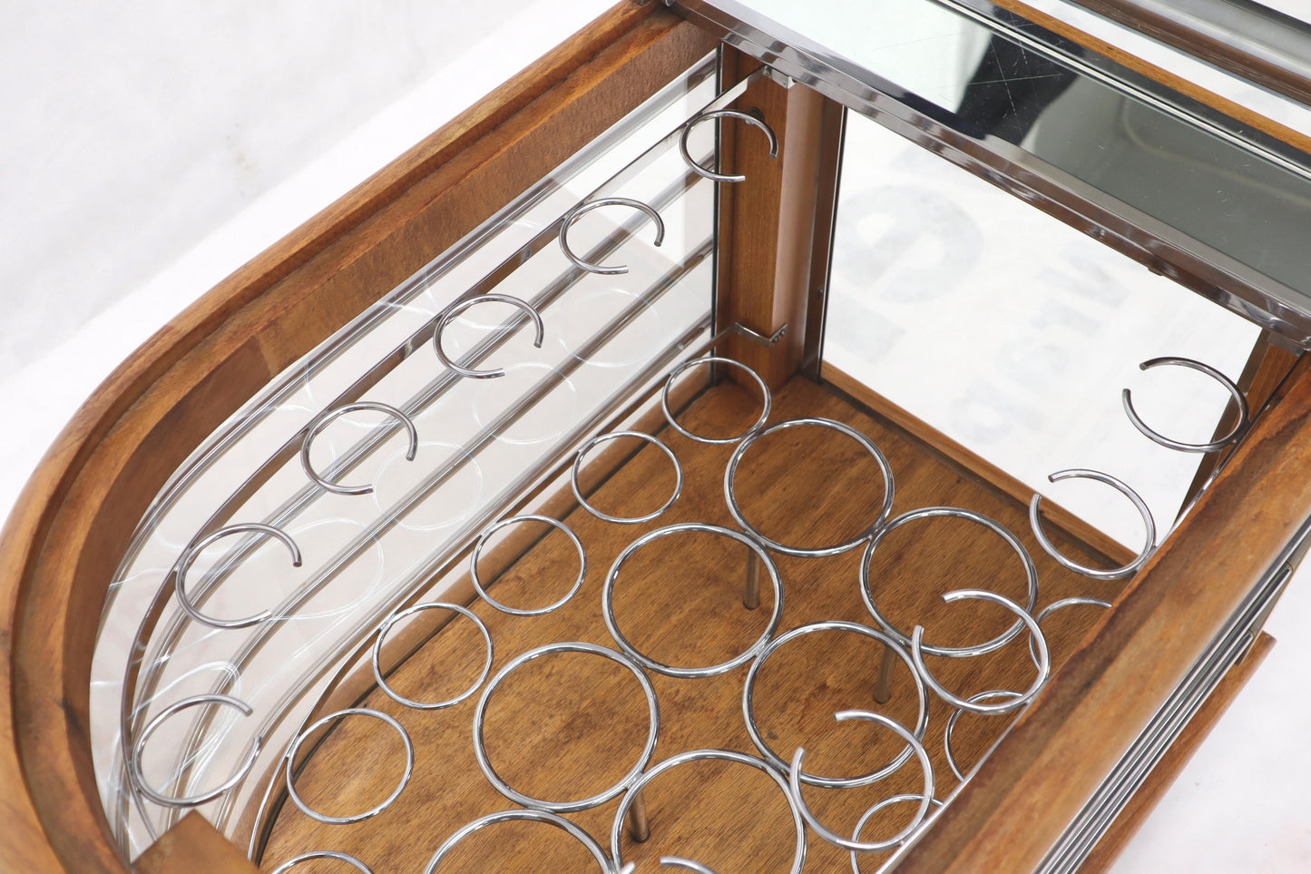 EstablishedLines Art Deco Wood Chrome and Glass Serving Cart Bar on Wheels
