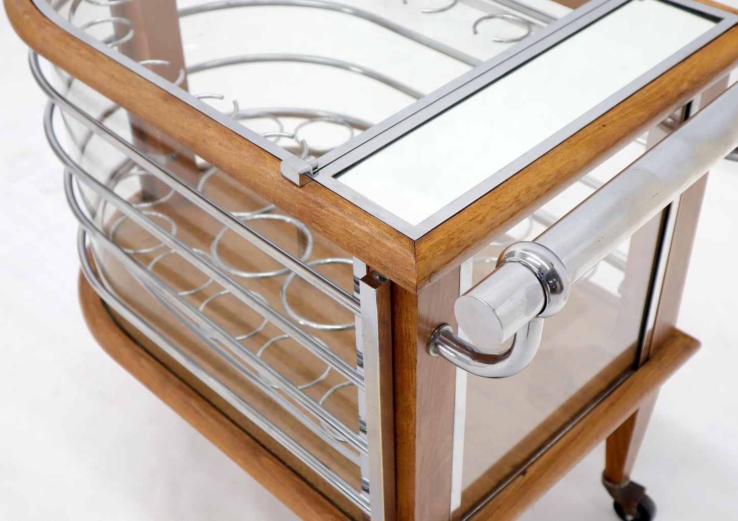 EstablishedLines Art Deco Wood Chrome and Glass Serving Cart Bar on Wheels