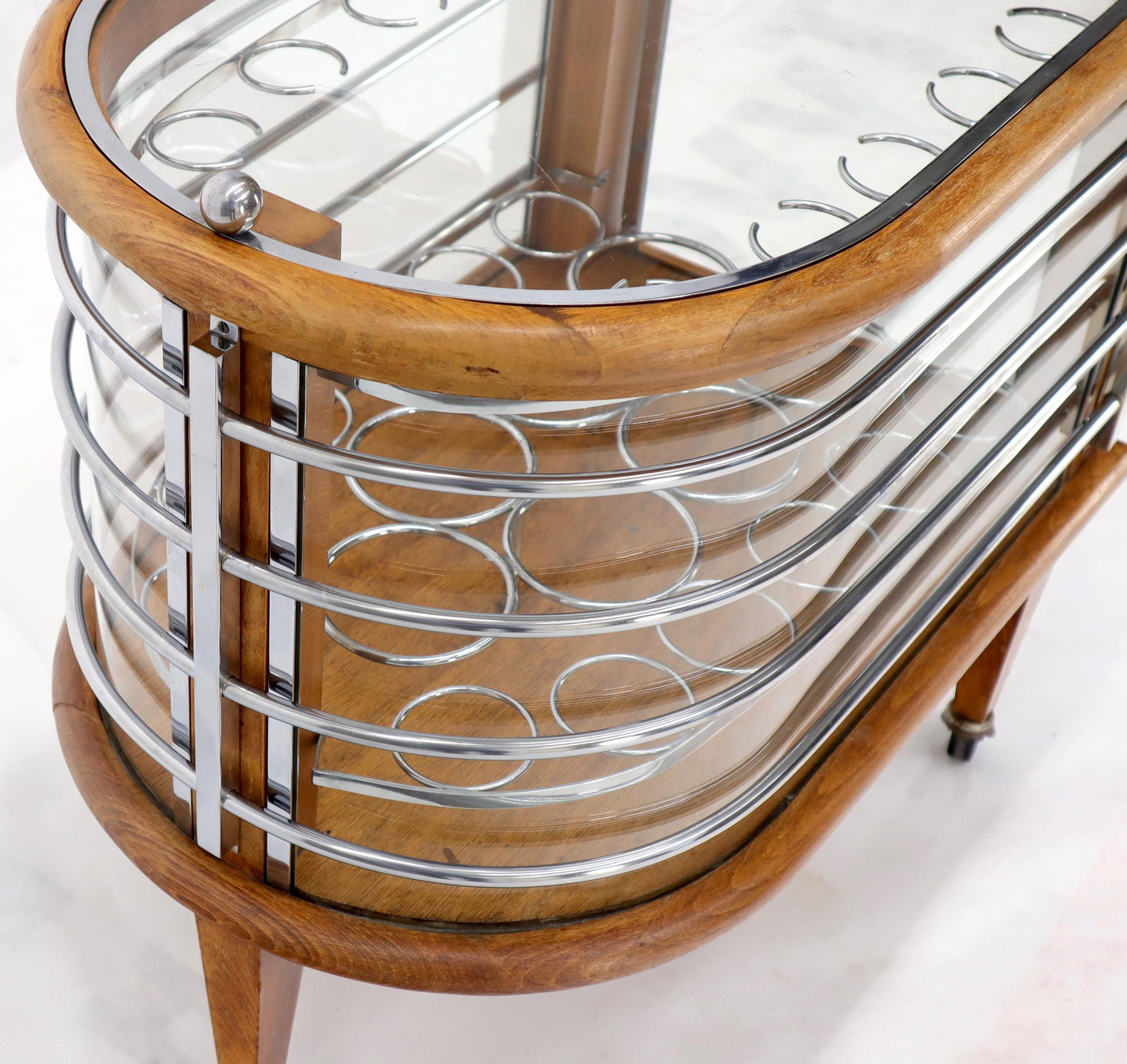EstablishedLines Art Deco Wood Chrome and Glass Serving Cart Bar on Wheels
