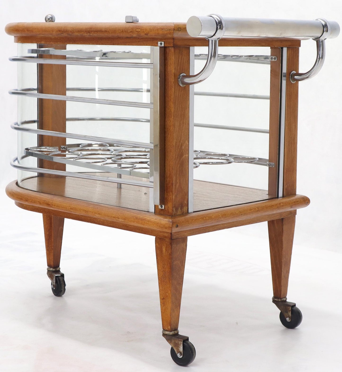 EstablishedLines Art Deco Wood Chrome and Glass Serving Cart Bar on Wheels