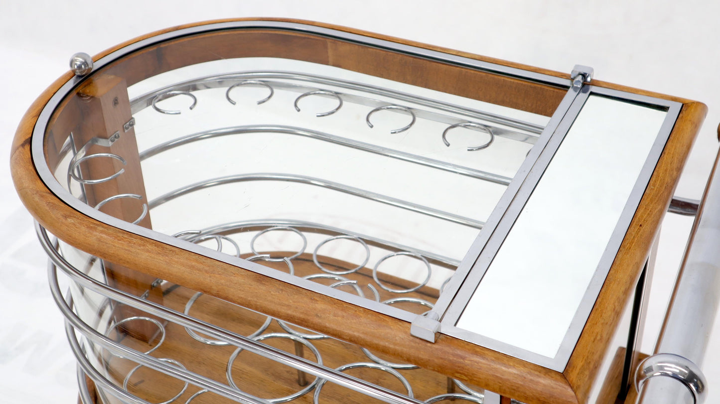 EstablishedLines Art Deco Wood Chrome and Glass Serving Cart Bar on Wheels