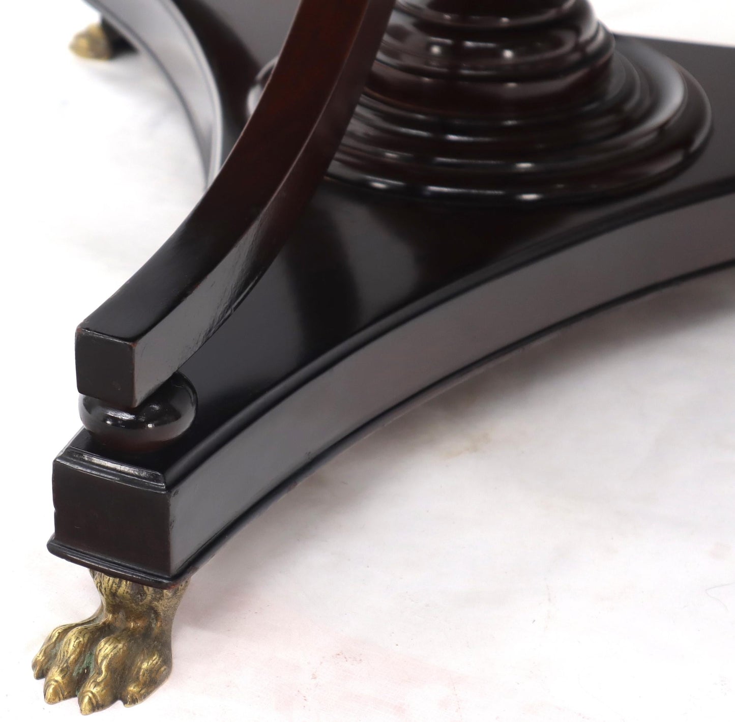 EstablishedLines Mahogany Cup Shape Base Pink Marble Top Brass Claw Feet Center Table Gueridon