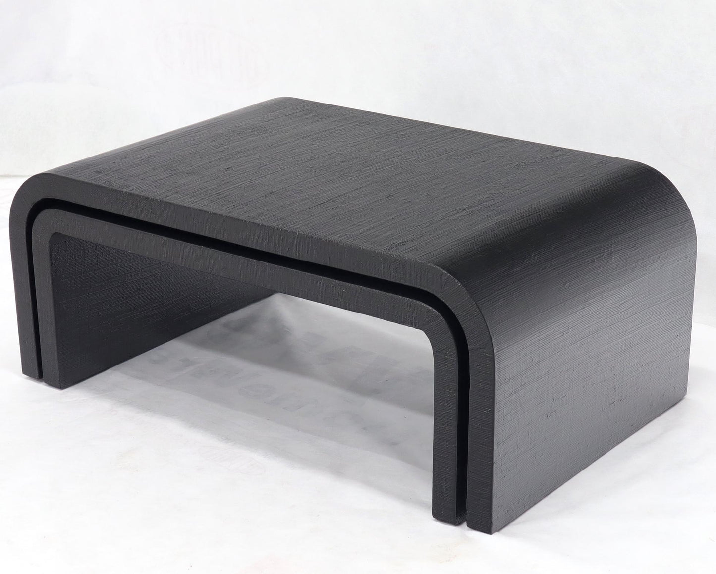 EstablishedLines Pair of Nesting C-Shape Cloth Raffia Wrapped Coffee Tables