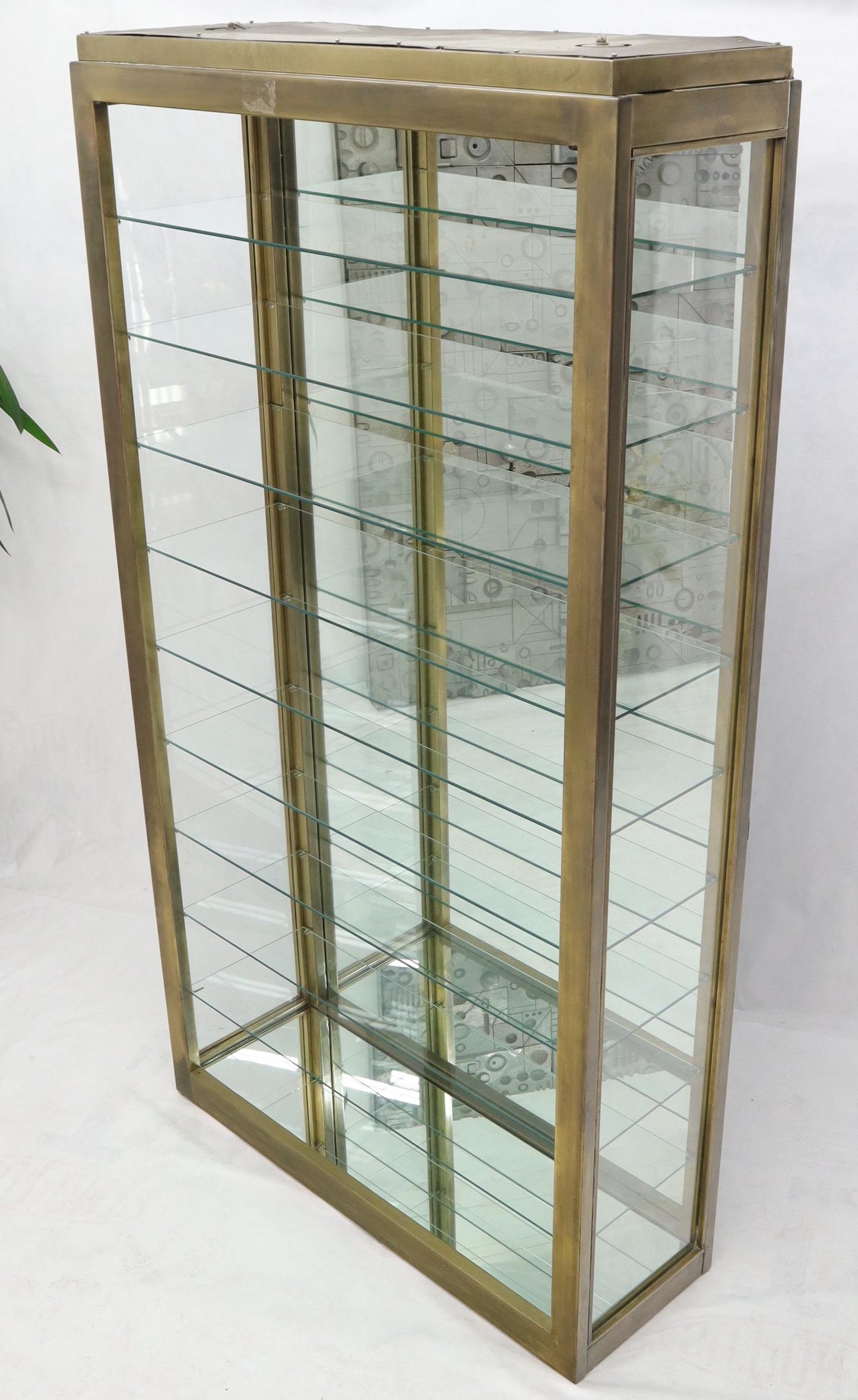 EstablishedLines Tall Narrow Brass Finish Adjustable Glass Shelves Unit Bookcase Storage Etagere