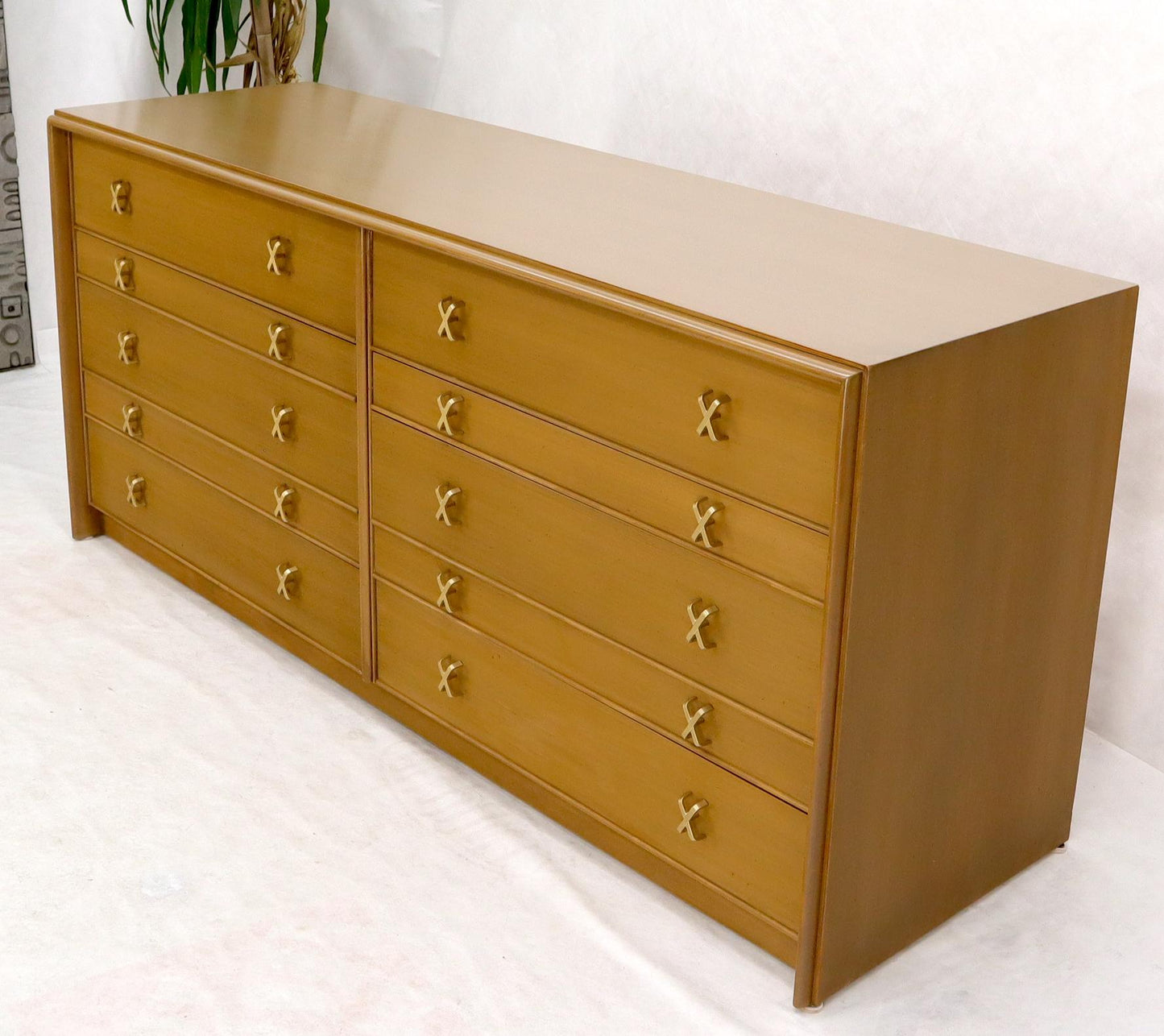 EstablishedLines Paul Frankl for Johnson Furniture 10 Drawer Double Dresser Solid Brass X Pulls