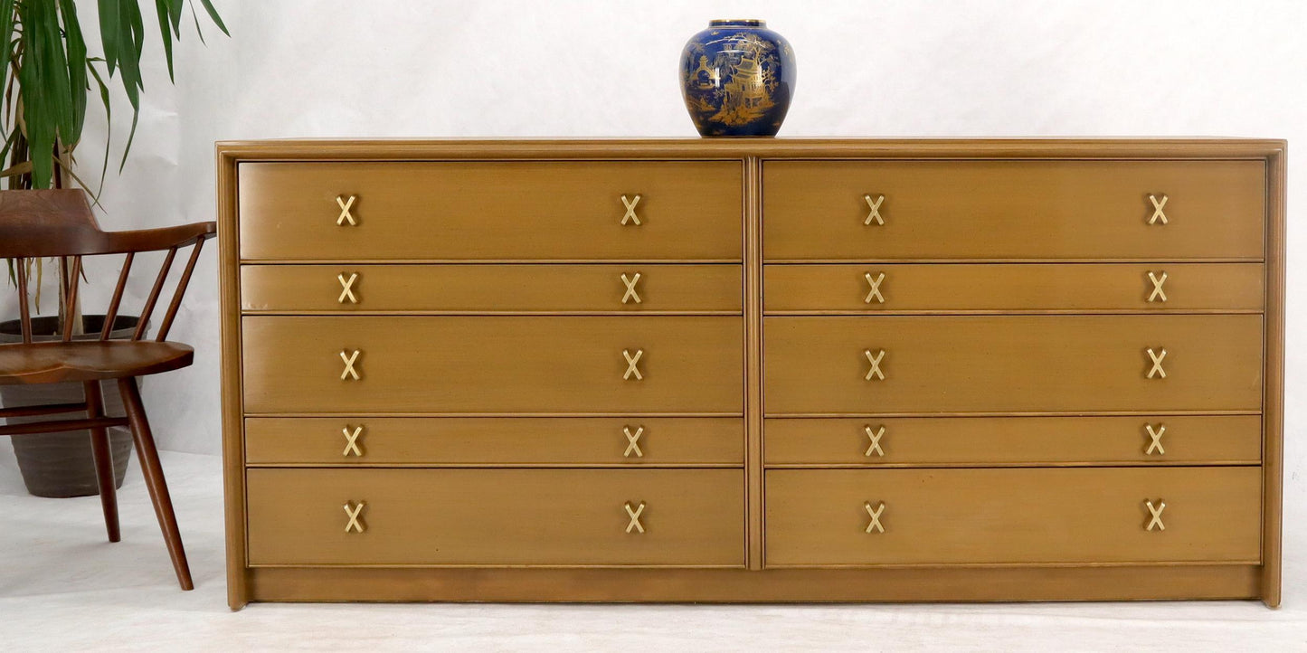 EstablishedLines Paul Frankl for Johnson Furniture 10 Drawer Double Dresser Solid Brass X Pulls