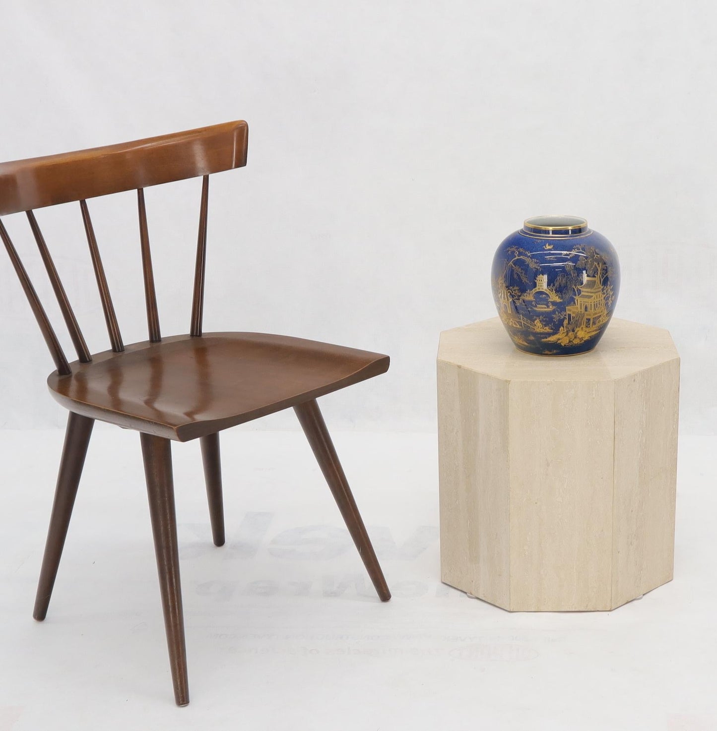 EstablishedLines Octagon Shape Travertine Side Table Pedestal