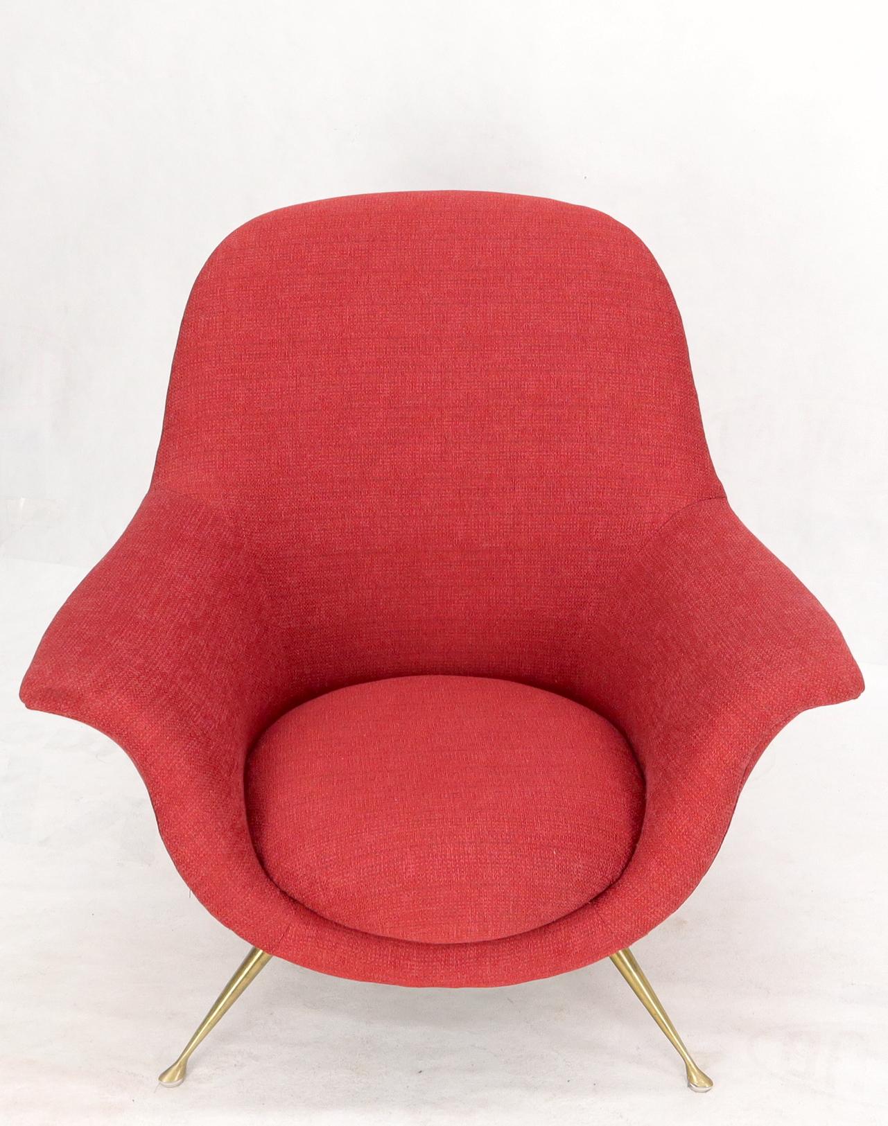EstablishedLines Italian Mid-Century Modern New Red Upholstery Lounge Chair on Solid Brass Legs