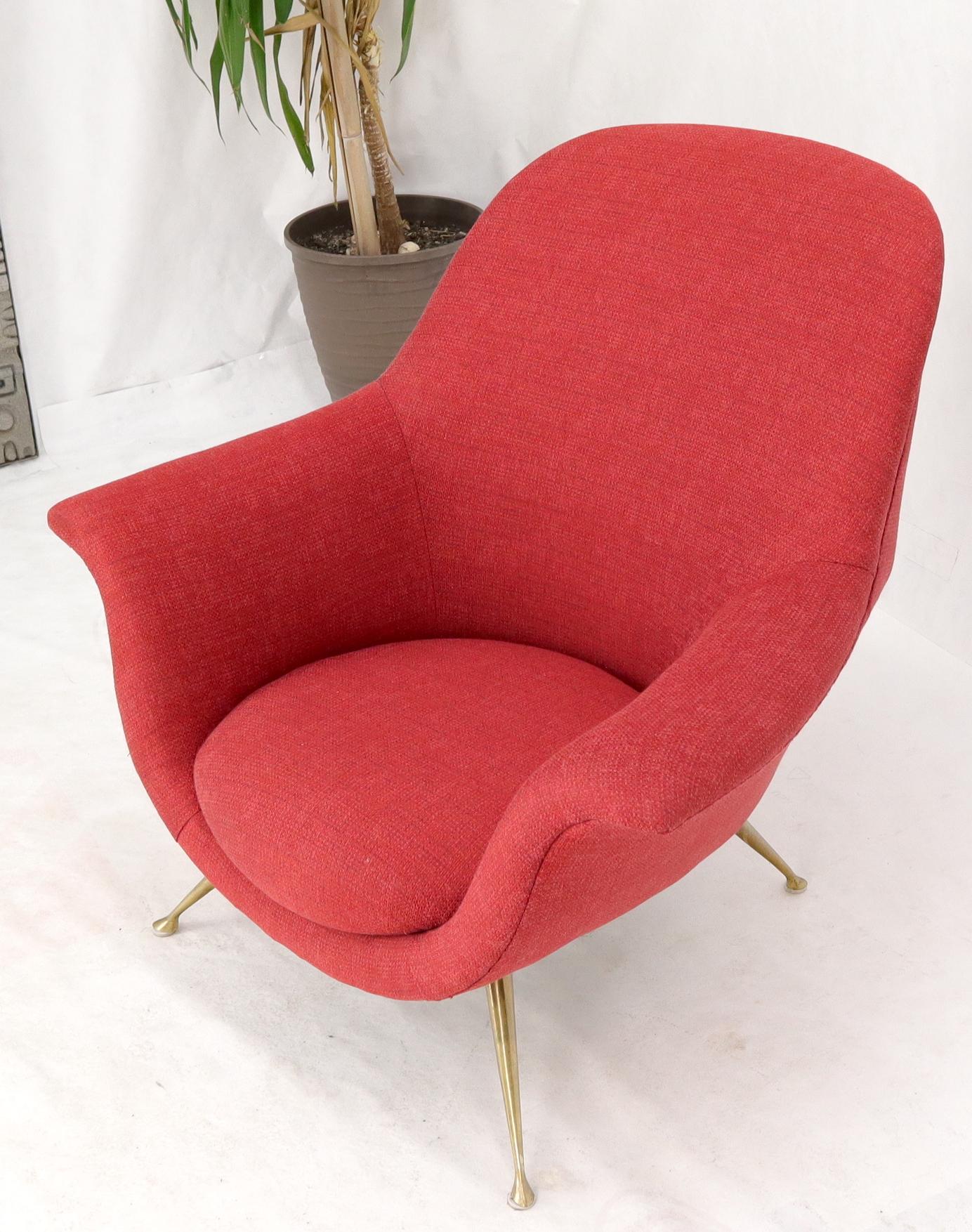 EstablishedLines Italian Mid-Century Modern New Red Upholstery Lounge Chair on Solid Brass Legs