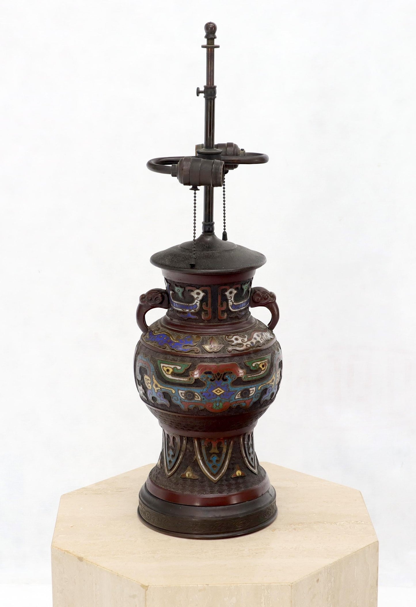 EstablishedLines Large Bronze Enamel Decorated Oriental Table Lamp