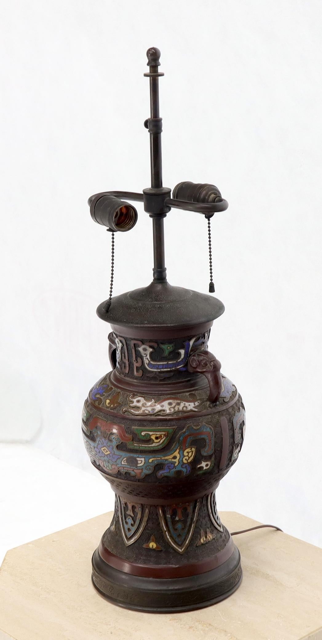 EstablishedLines Large Bronze Enamel Decorated Oriental Table Lamp