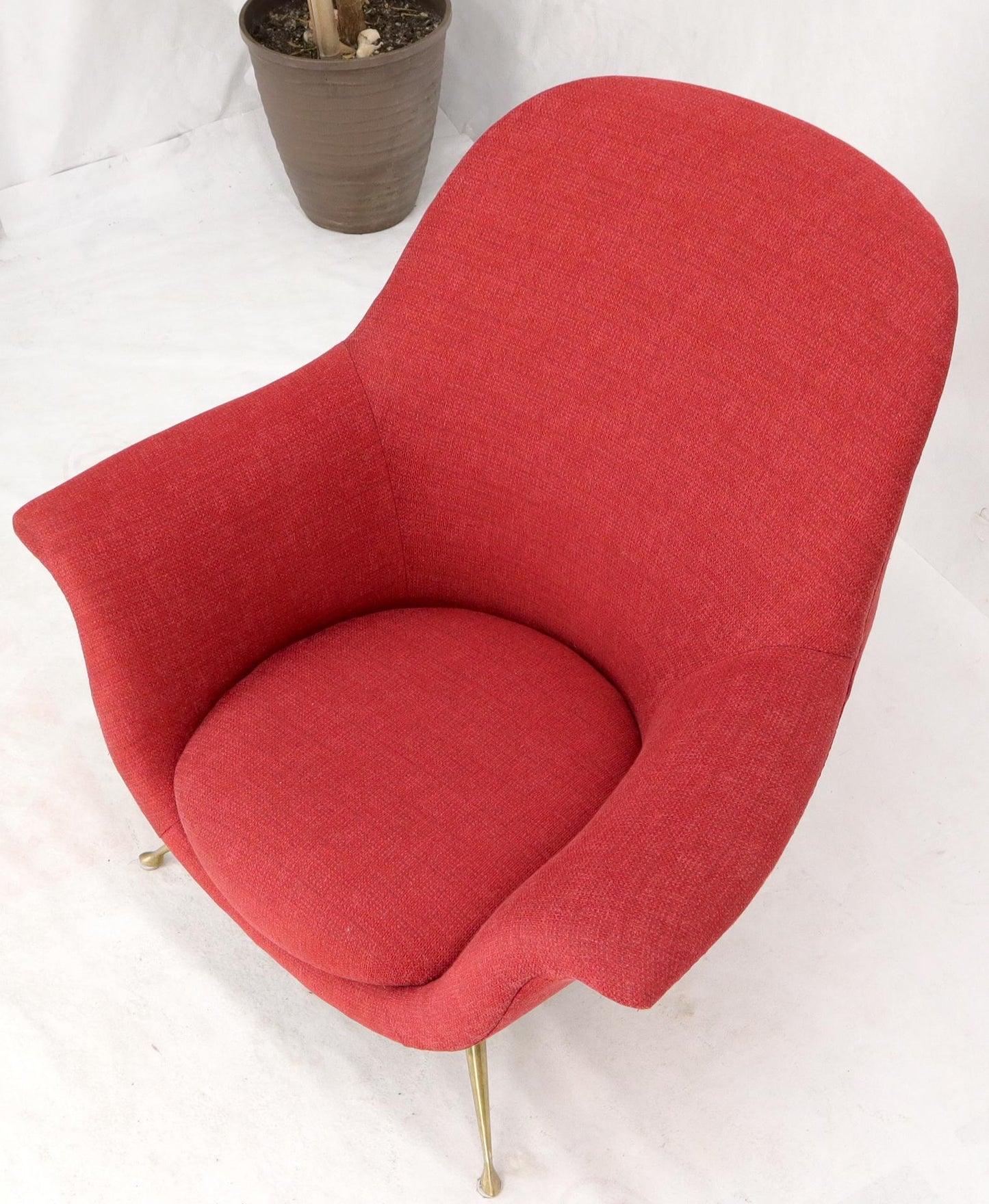 EstablishedLines Italian Mid-Century Modern New Red Upholstery Lounge Chair on Solid Brass Legs