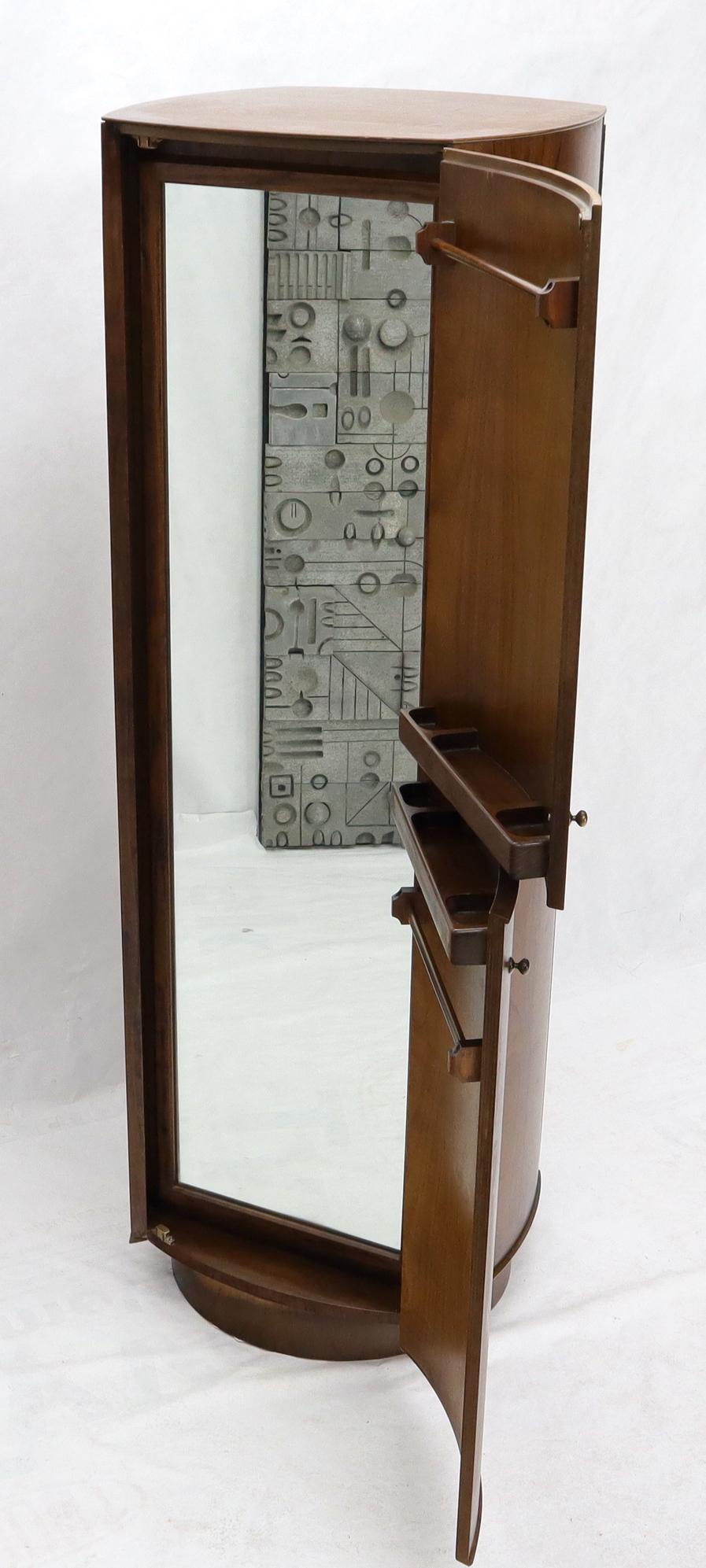 EstablishedLines Unusual Double Sided Swivel Cylinder Shape Dresser Cheval Mirror Combo Cabinet