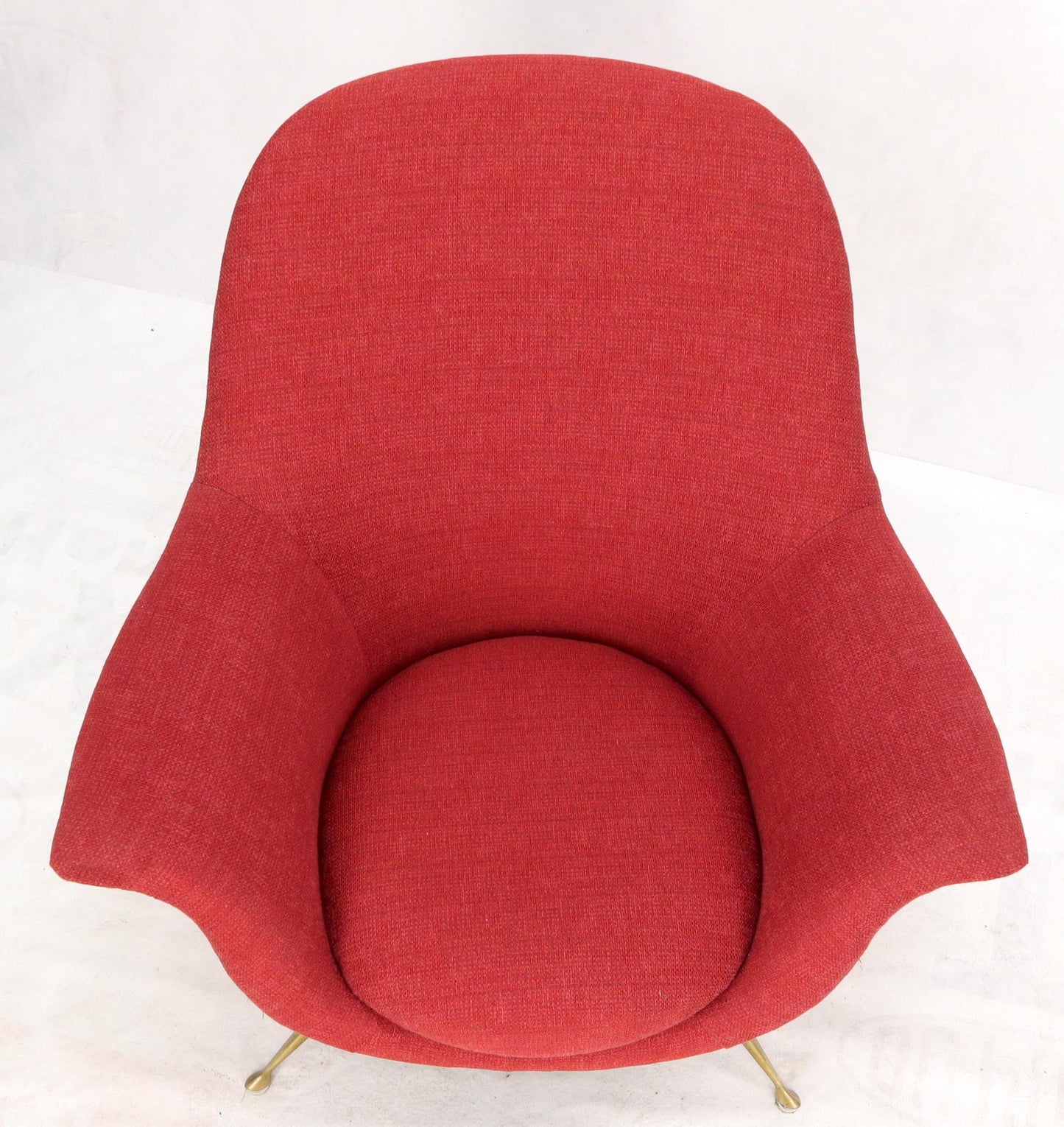 EstablishedLines Italian Mid-Century Modern New Red Upholstery Lounge Chair on Solid Brass Legs