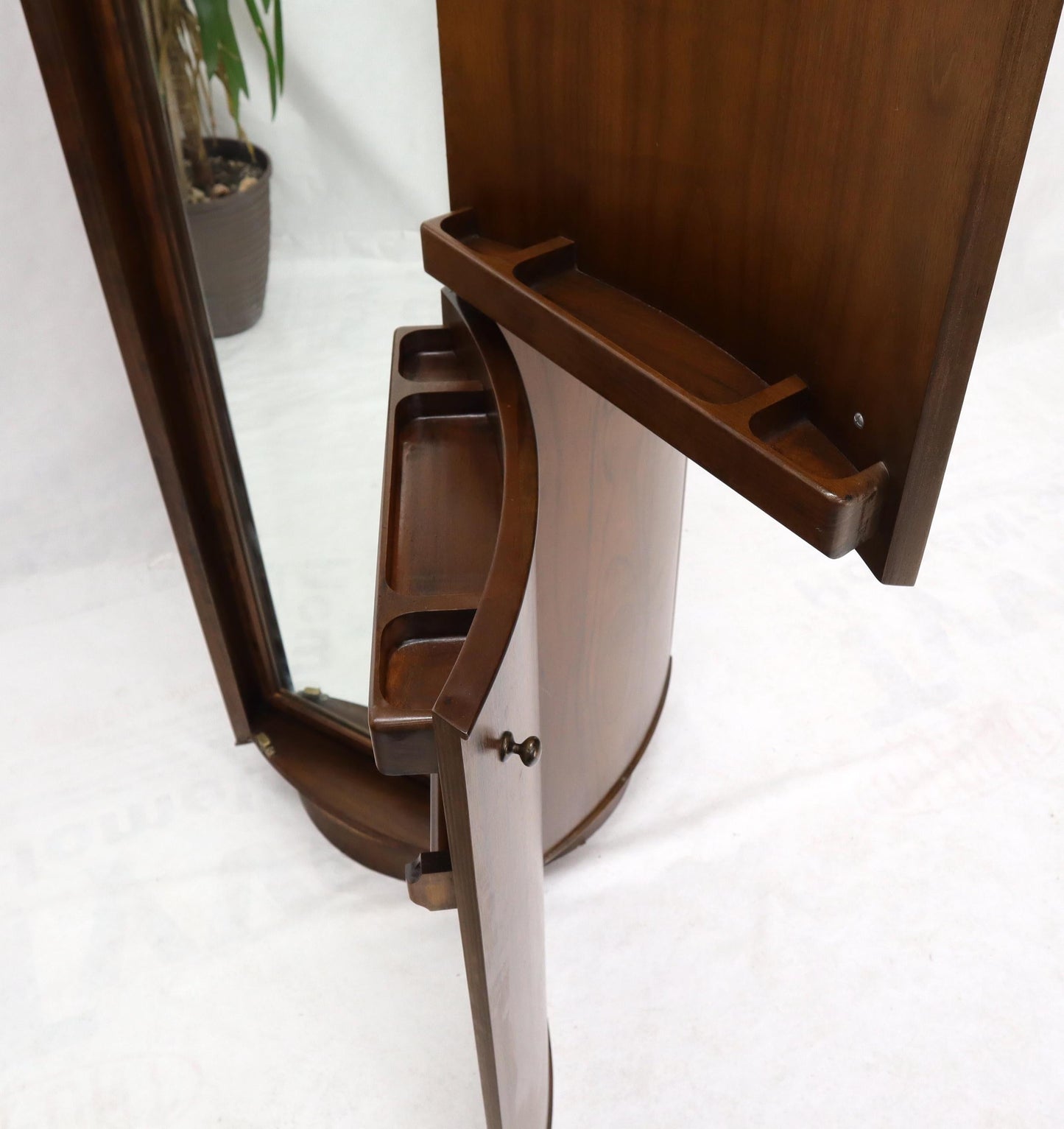 EstablishedLines Unusual Double Sided Swivel Cylinder Shape Dresser Cheval Mirror Combo Cabinet