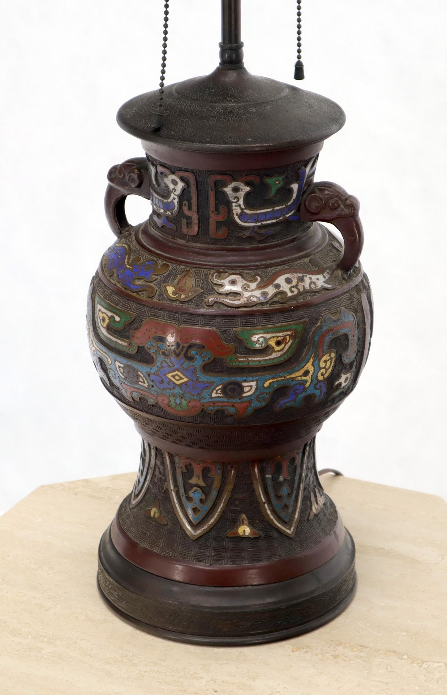 EstablishedLines Large Bronze Enamel Decorated Oriental Table Lamp