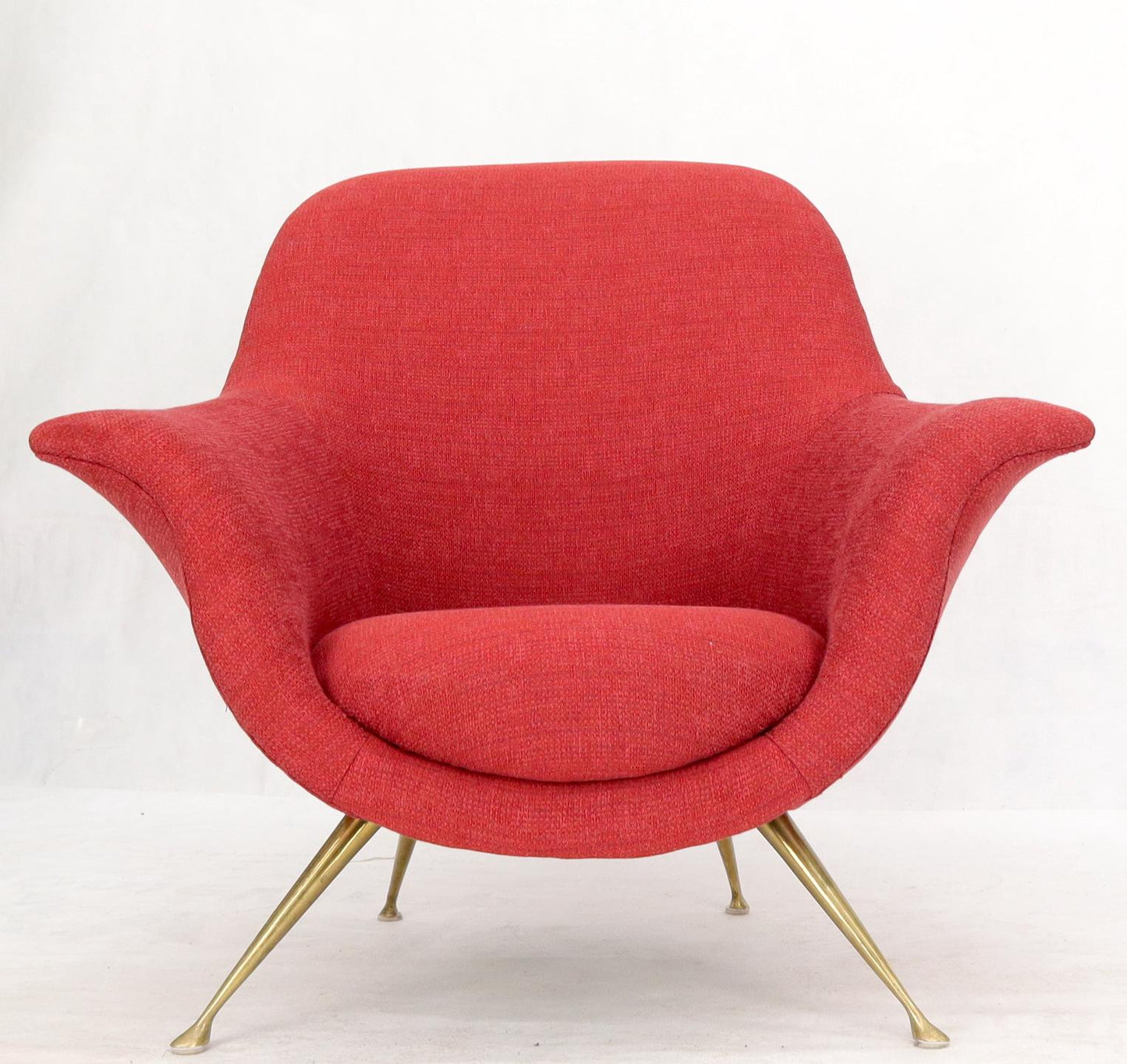 EstablishedLines Italian Mid-Century Modern New Red Upholstery Lounge Chair on Solid Brass Legs