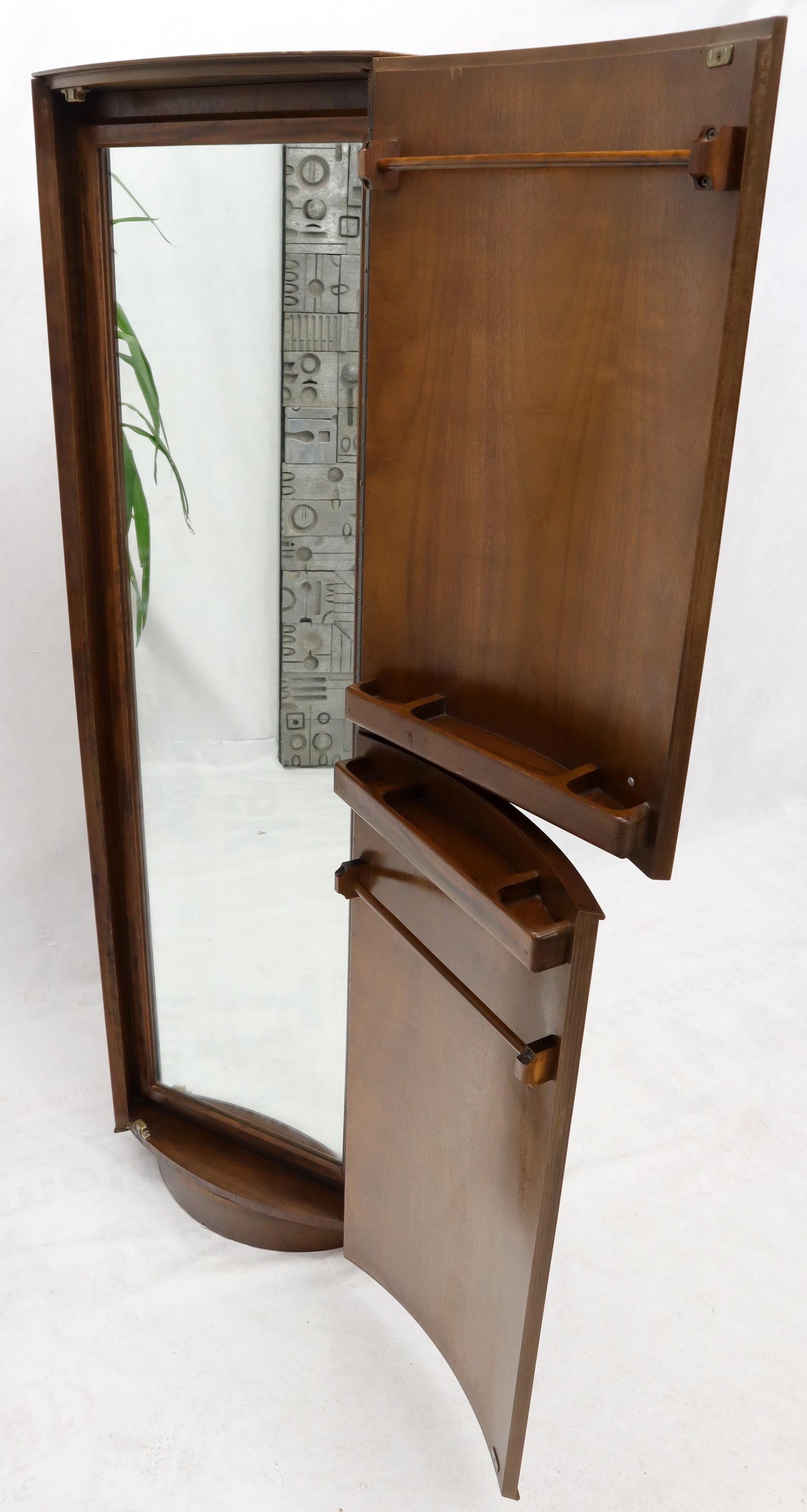 EstablishedLines Unusual Double Sided Swivel Cylinder Shape Dresser Cheval Mirror Combo Cabinet