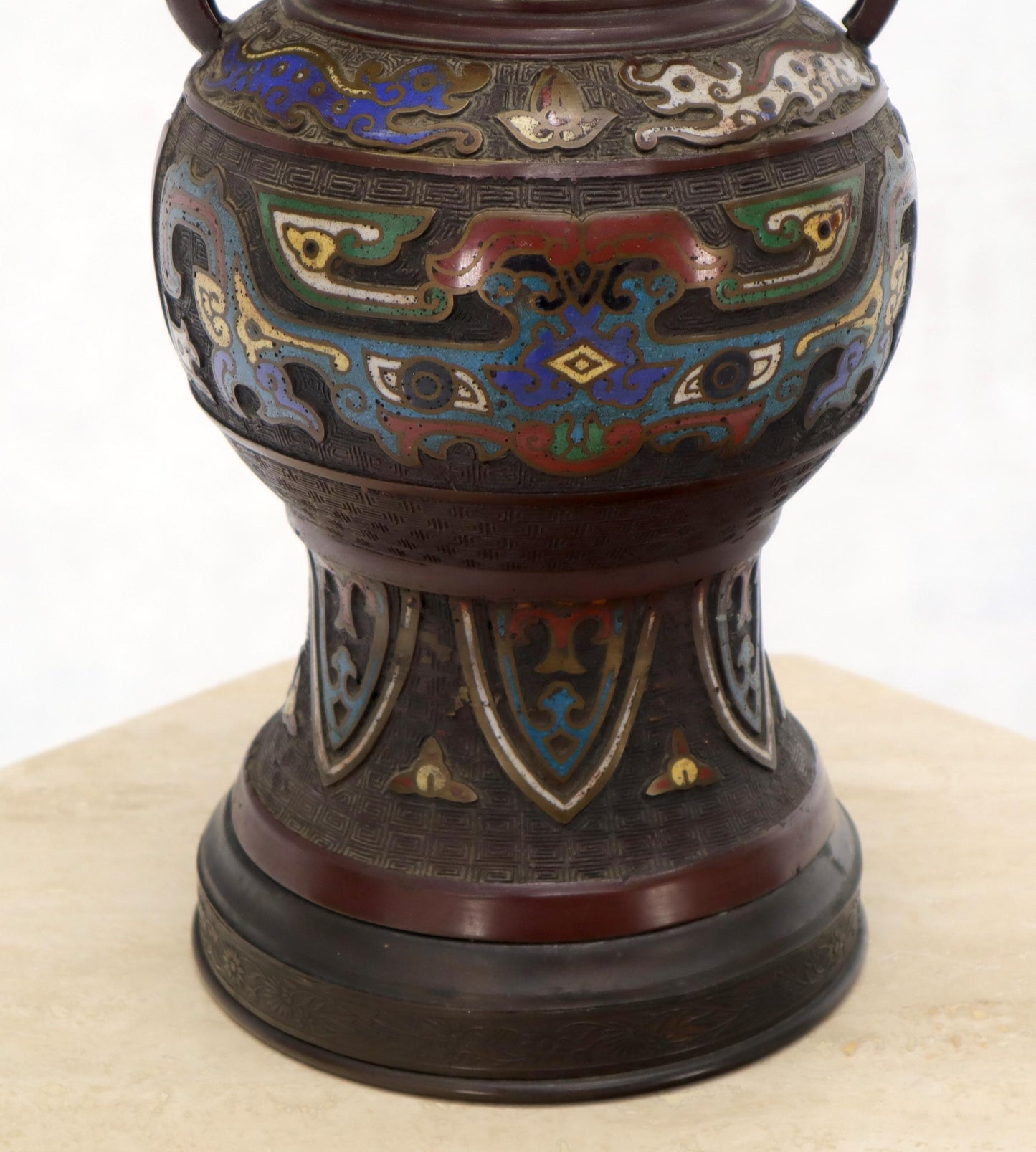 EstablishedLines Large Bronze Enamel Decorated Oriental Table Lamp