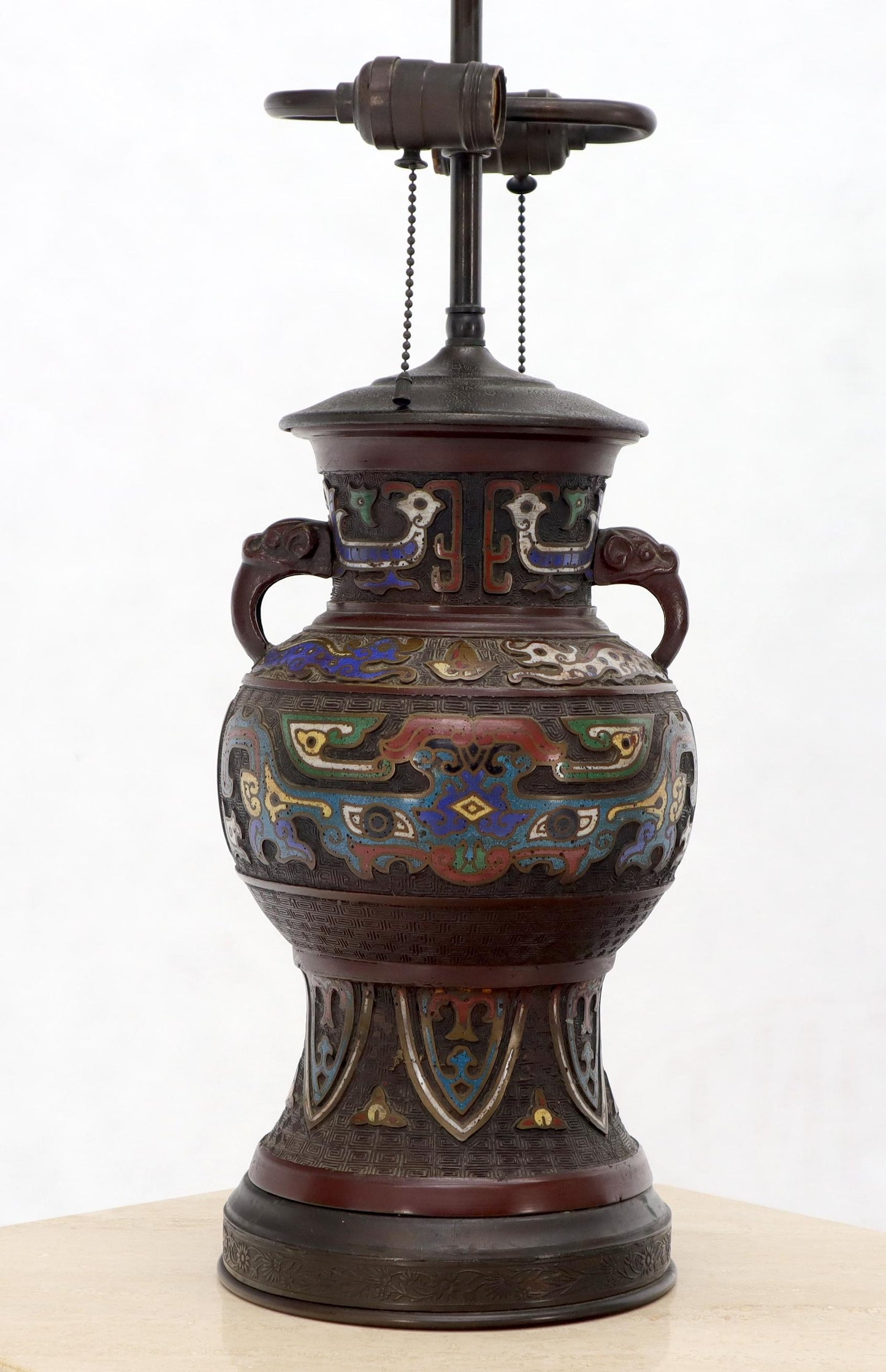 EstablishedLines Large Bronze Enamel Decorated Oriental Table Lamp