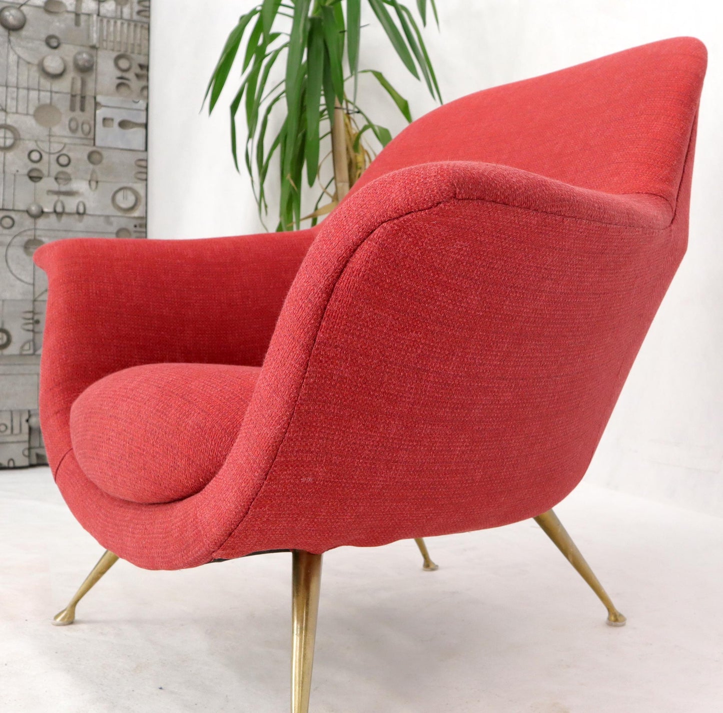EstablishedLines Italian Mid-Century Modern New Red Upholstery Lounge Chair on Solid Brass Legs
