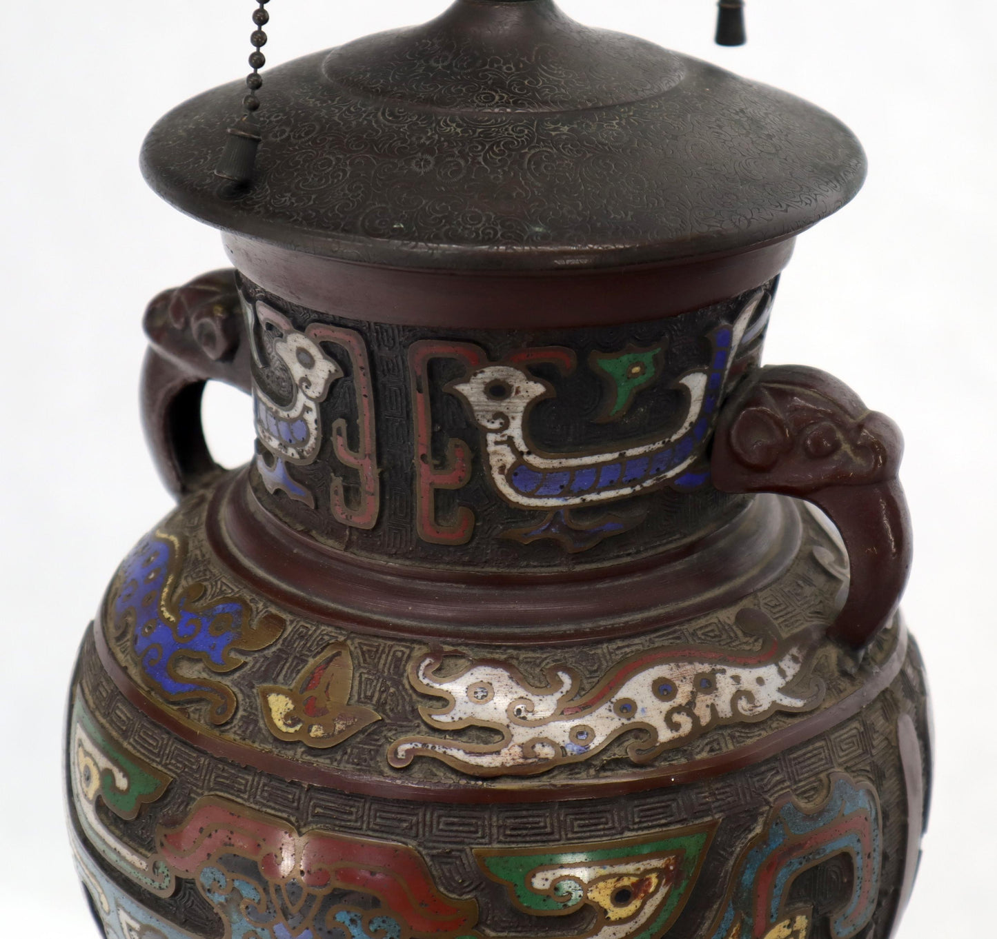 EstablishedLines Large Bronze Enamel Decorated Oriental Table Lamp