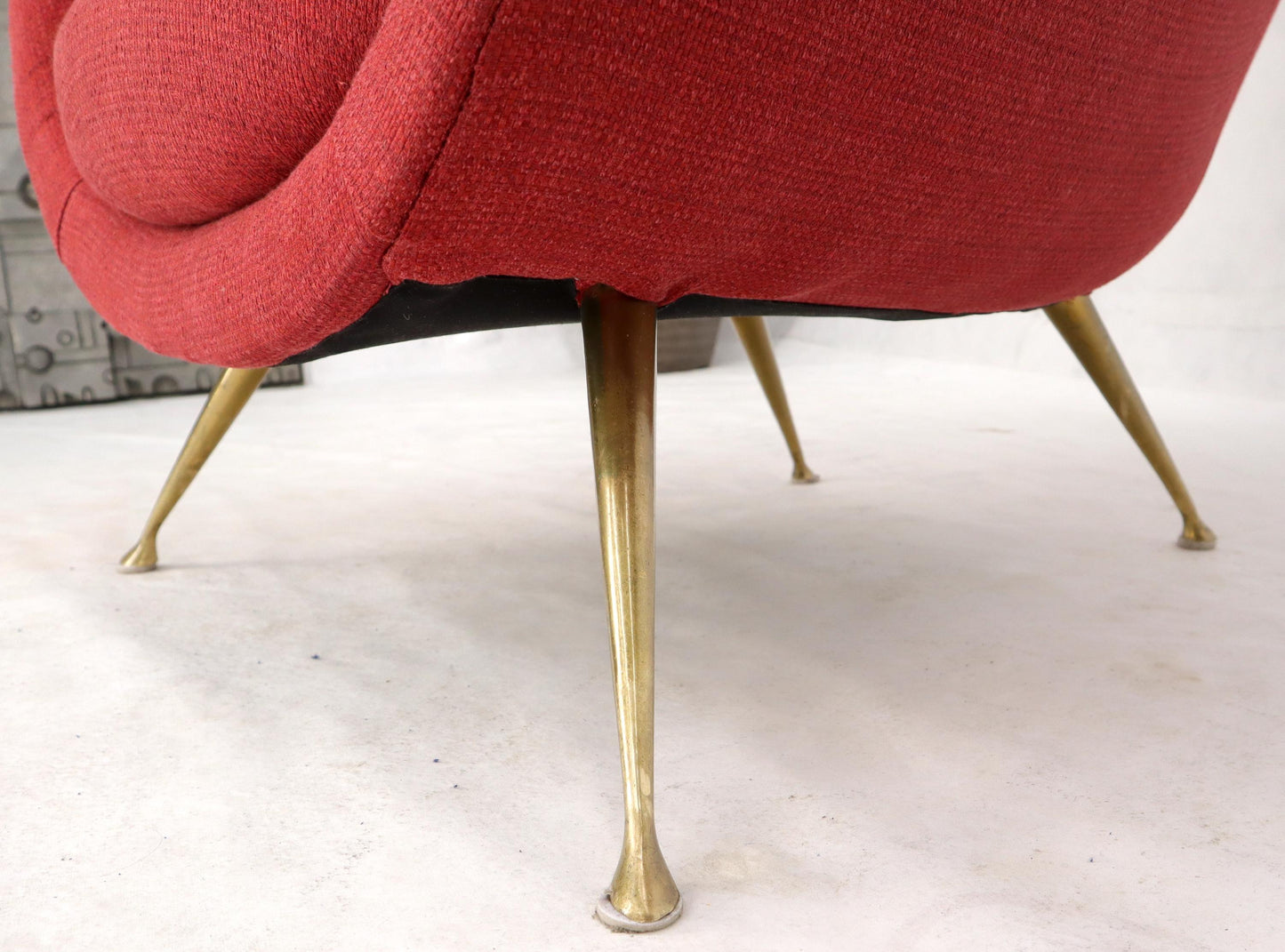 EstablishedLines Italian Mid-Century Modern New Red Upholstery Lounge Chair on Solid Brass Legs