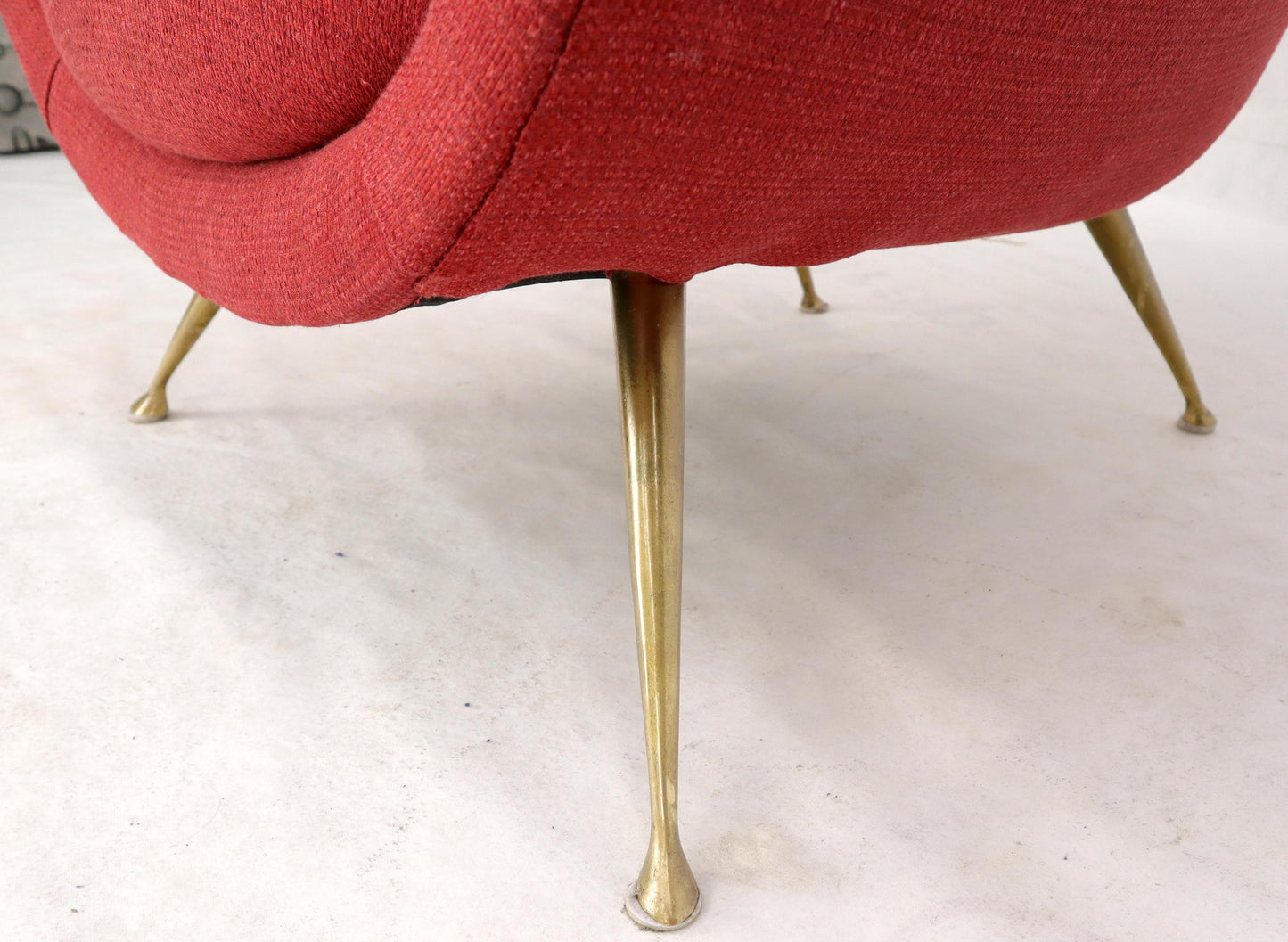 EstablishedLines Italian Mid-Century Modern New Red Upholstery Lounge Chair on Solid Brass Legs