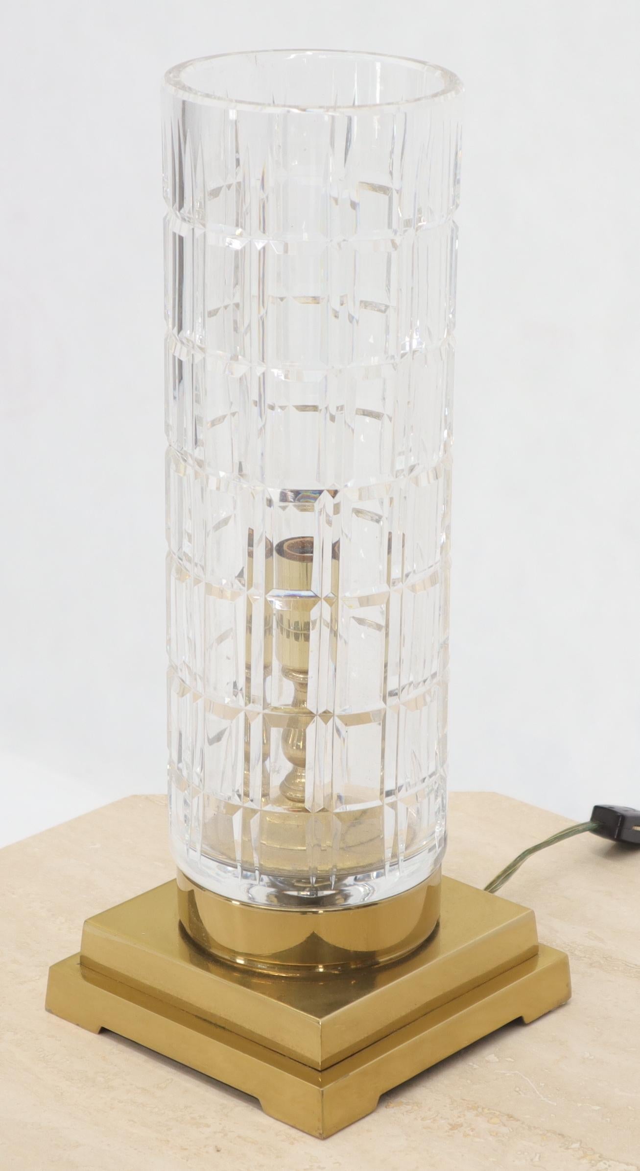 EstablishedLines Cut Crystal Cylinder Shape Brass Square Base Bracket Legs Tables Lamp
