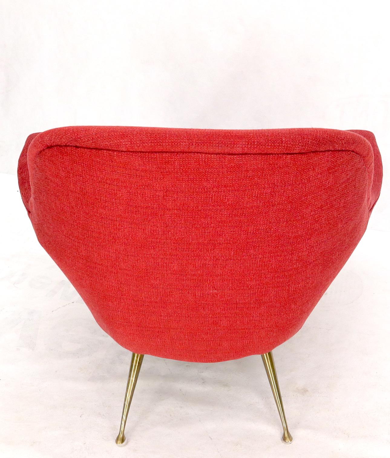 EstablishedLines Italian Mid-Century Modern New Red Upholstery Lounge Chair on Solid Brass Legs