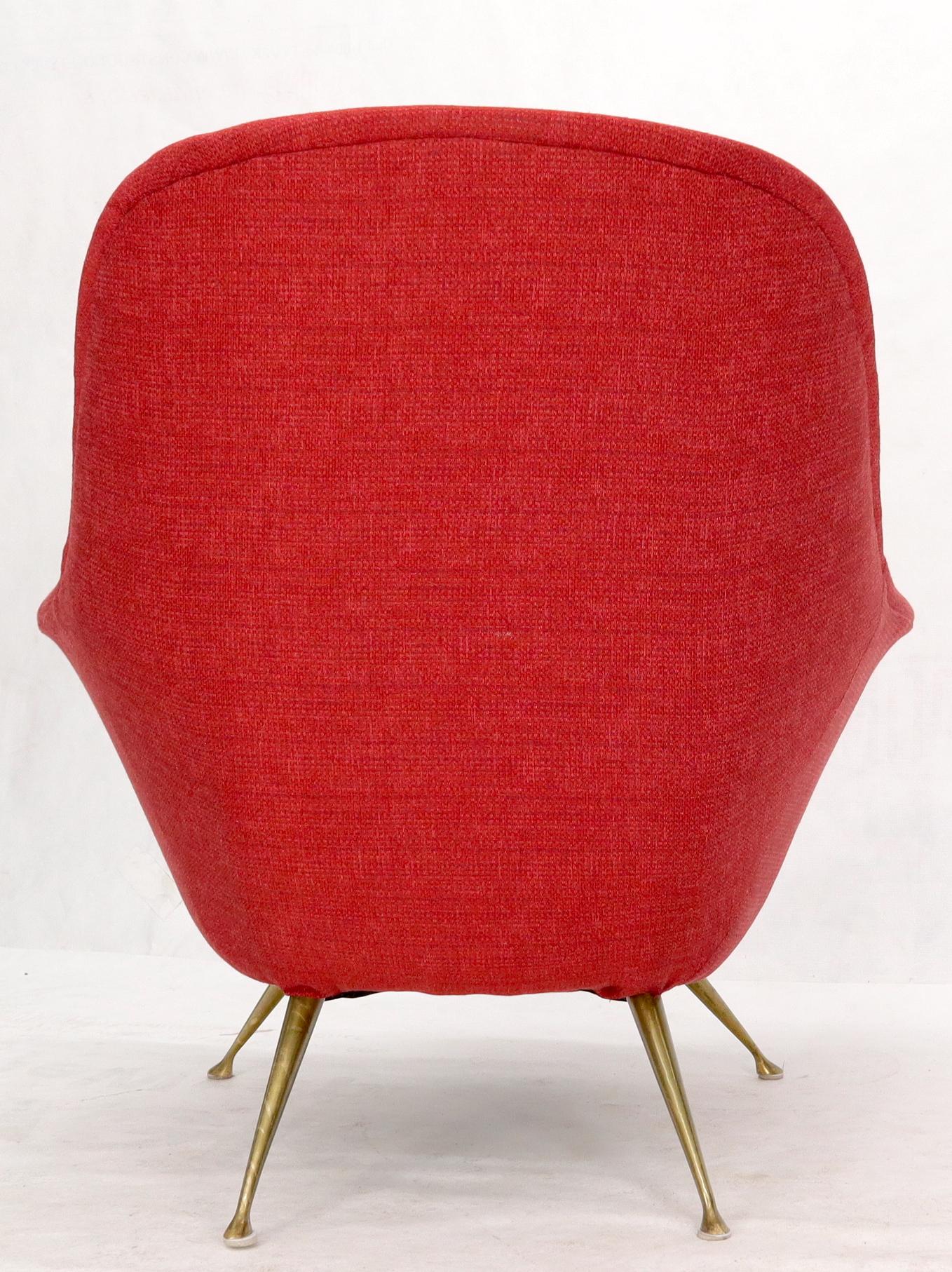 EstablishedLines Italian Mid-Century Modern New Red Upholstery Lounge Chair on Solid Brass Legs