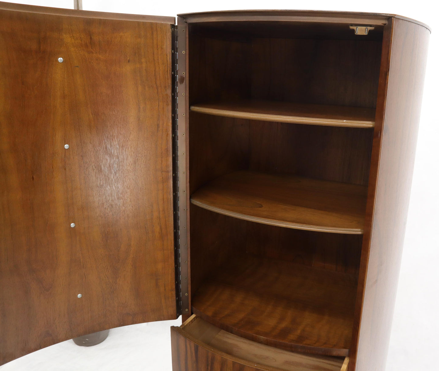 EstablishedLines Unusual Double Sided Swivel Cylinder Shape Dresser Cheval Mirror Combo Cabinet