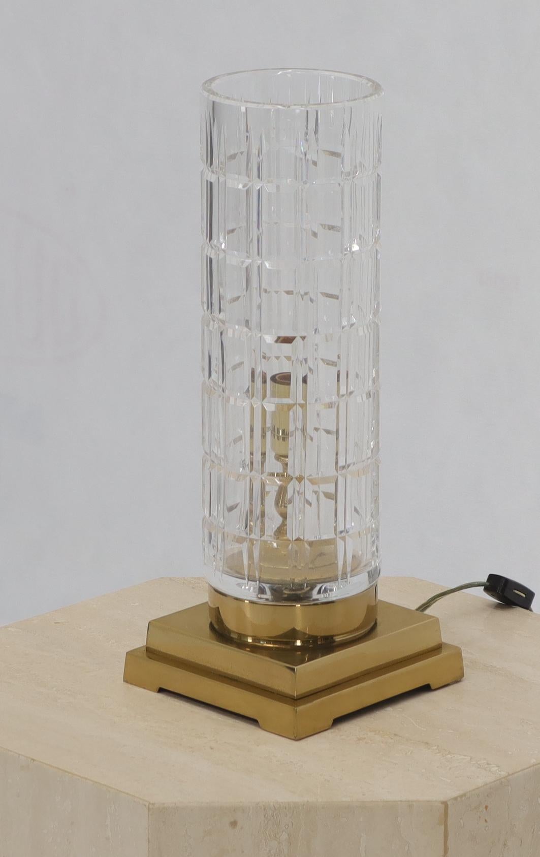 EstablishedLines Cut Crystal Cylinder Shape Brass Square Base Bracket Legs Tables Lamp