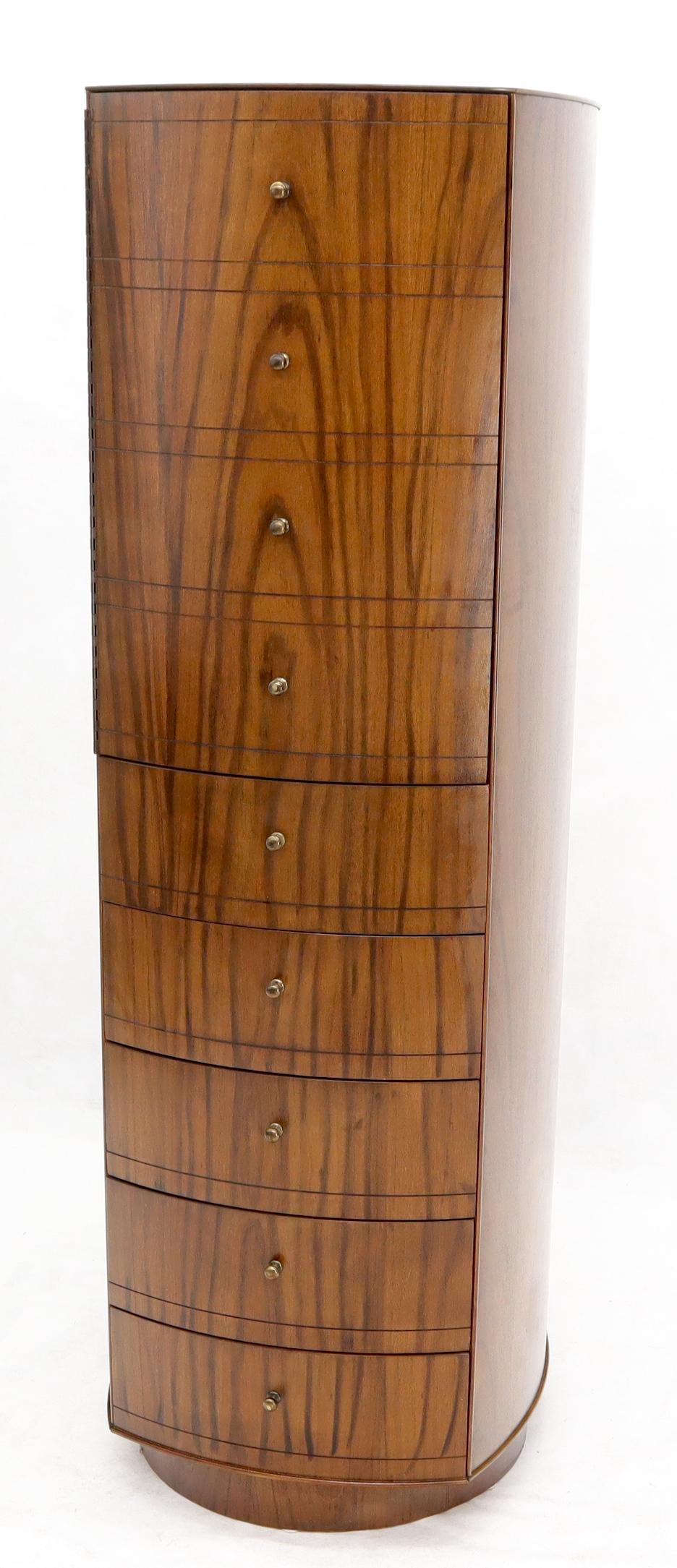 EstablishedLines Unusual Double Sided Swivel Cylinder Shape Dresser Cheval Mirror Combo Cabinet