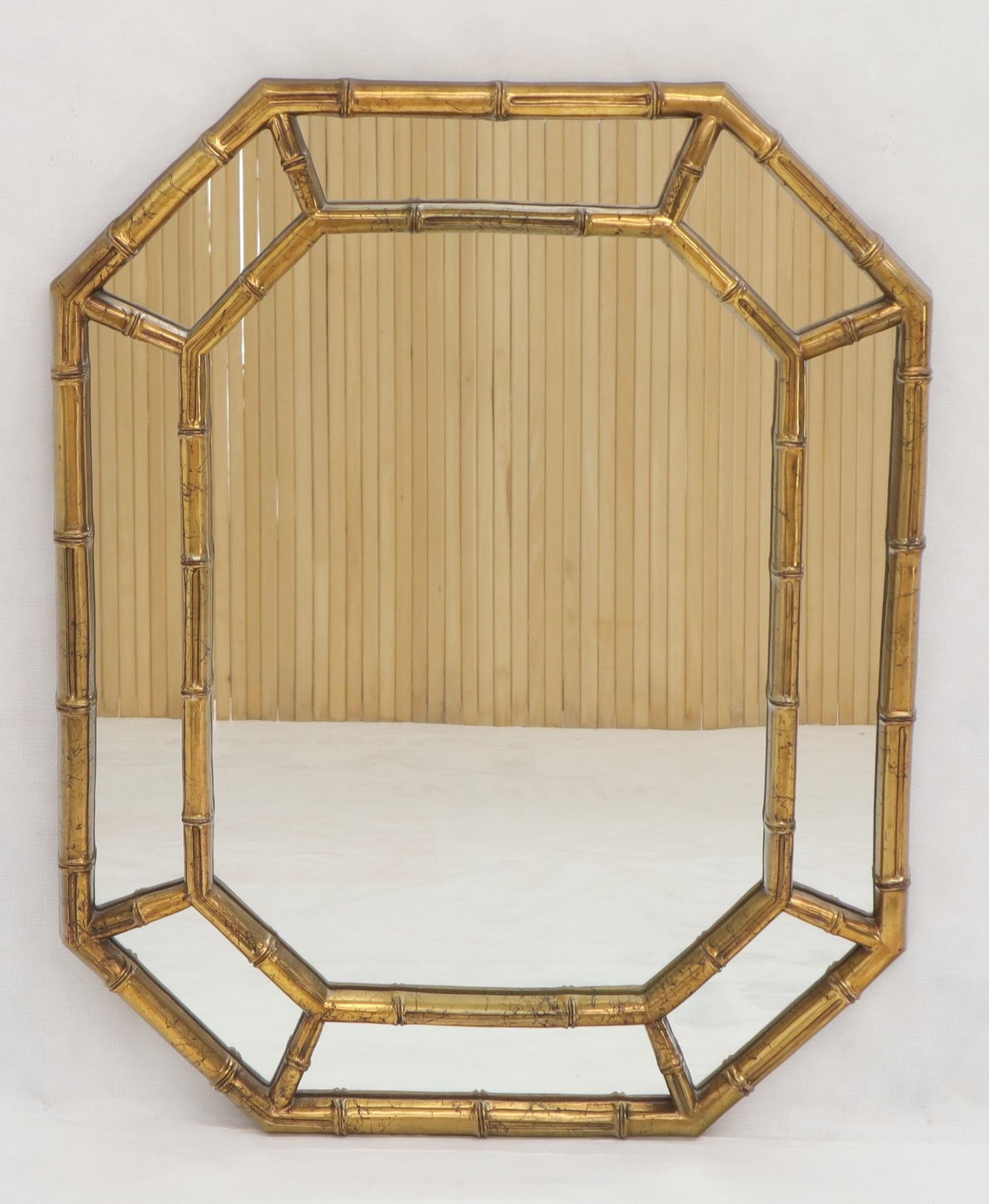 EstablishedLines Rectangle Hexagon Shape Gold Finish Gilt Faux Bamboo Wall Mirror