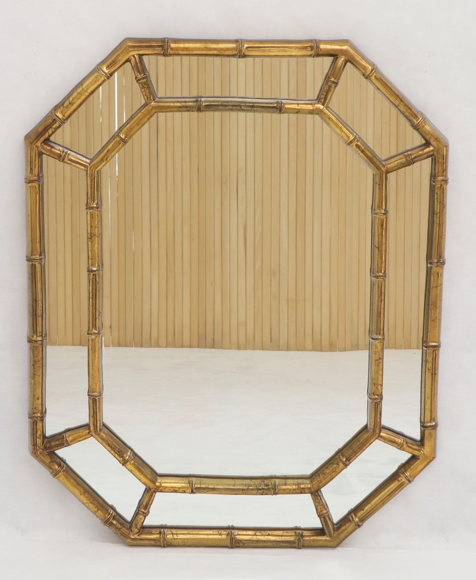 EstablishedLines Rectangle Hexagon Shape Gold Finish Gilt Faux Bamboo Wall Mirror