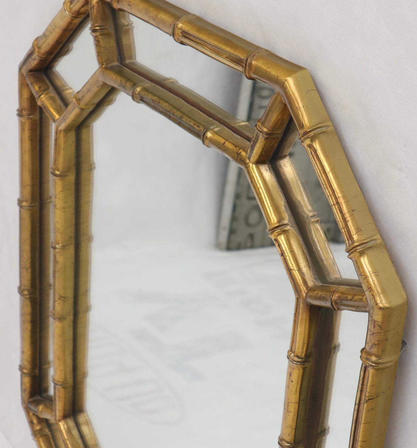 EstablishedLines Rectangle Hexagon Shape Gold Finish Gilt Faux Bamboo Wall Mirror