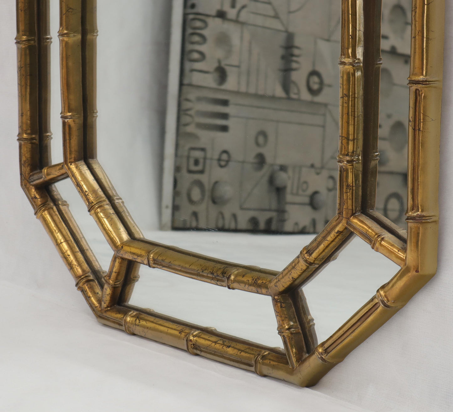 EstablishedLines Rectangle Hexagon Shape Gold Finish Gilt Faux Bamboo Wall Mirror