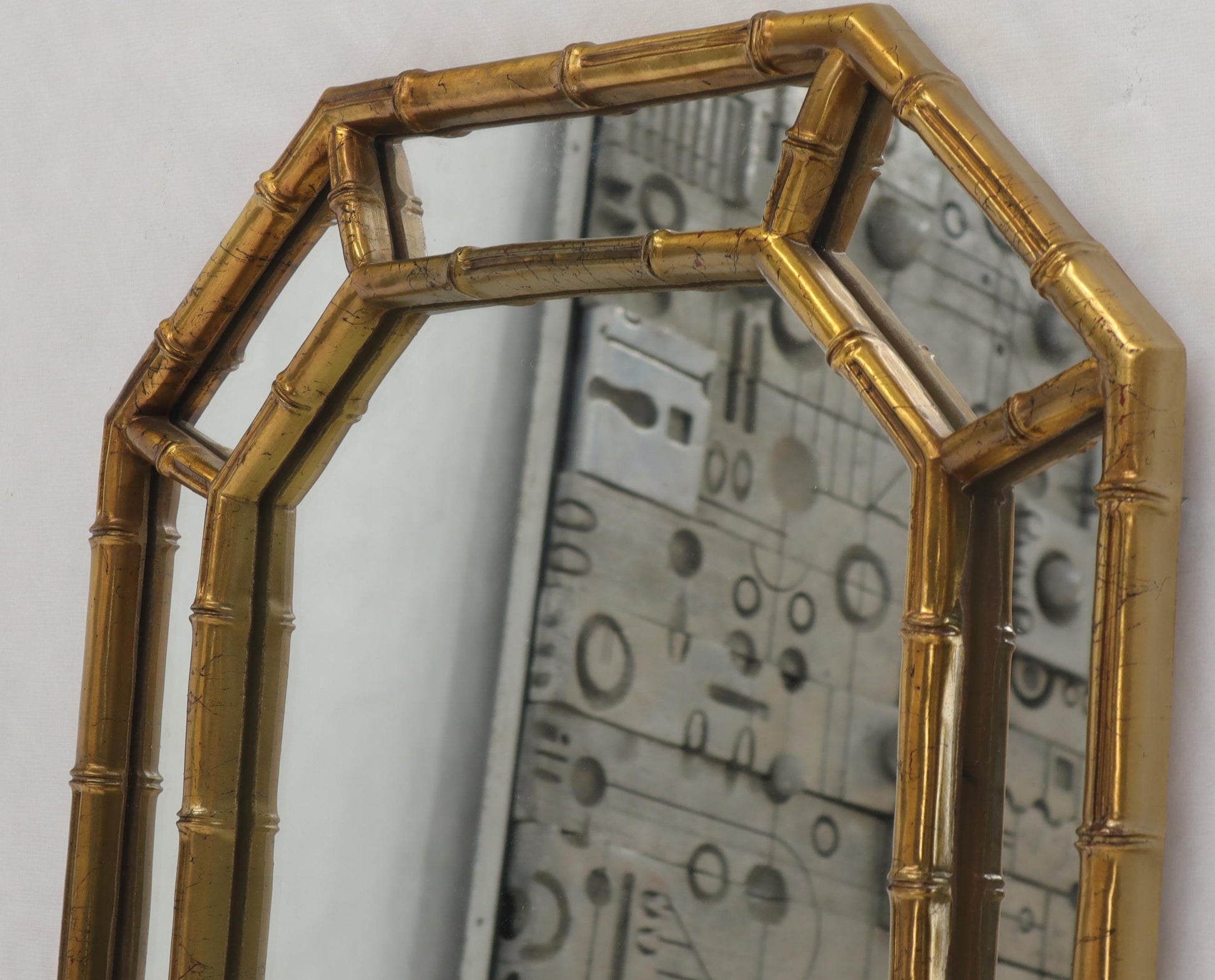 EstablishedLines Rectangle Hexagon Shape Gold Finish Gilt Faux Bamboo Wall Mirror
