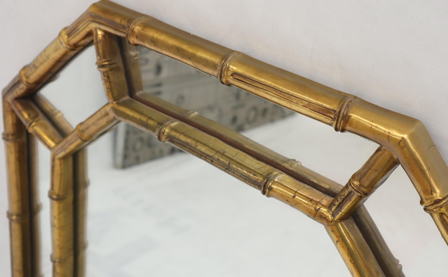 EstablishedLines Rectangle Hexagon Shape Gold Finish Gilt Faux Bamboo Wall Mirror