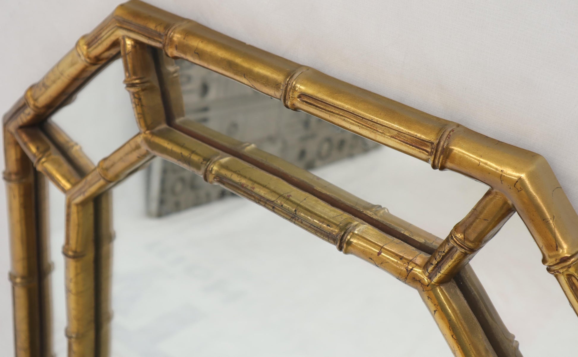 EstablishedLines Rectangle Hexagon Shape Gold Finish Gilt Faux Bamboo Wall Mirror