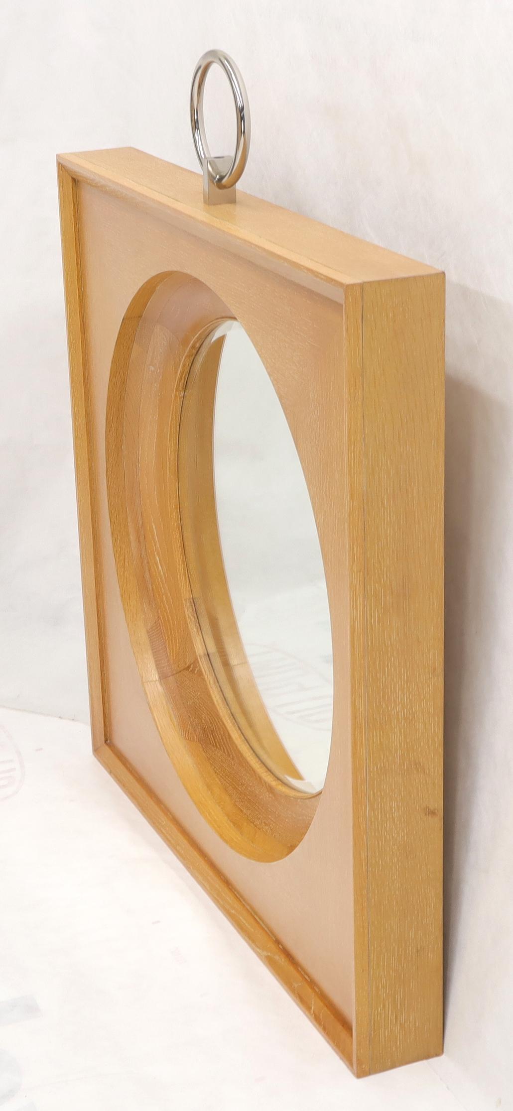 EstablishedLines Large Square Cerused Oak Frame Round Wall Mirror