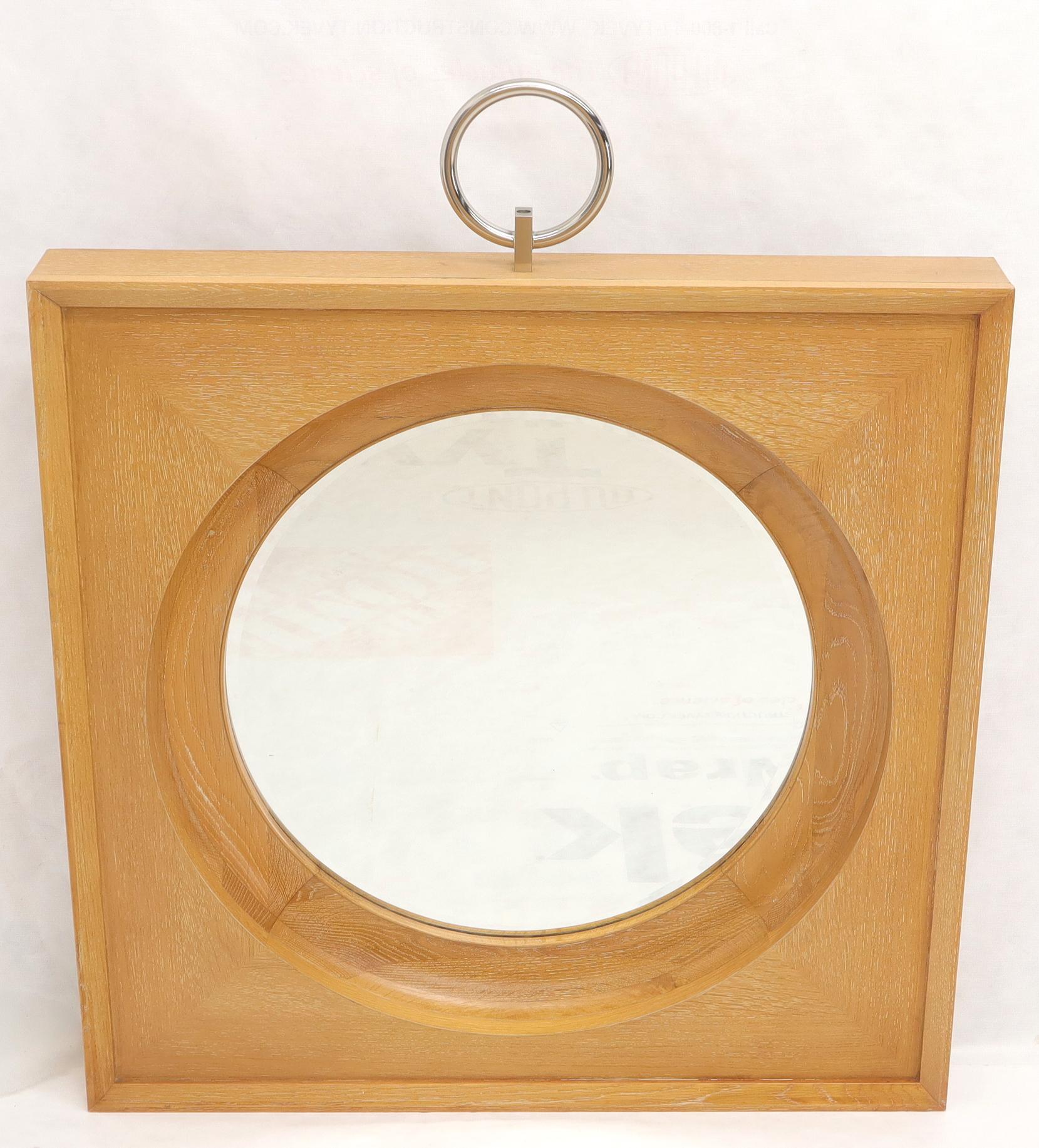 EstablishedLines Large Square Cerused Oak Frame Round Wall Mirror