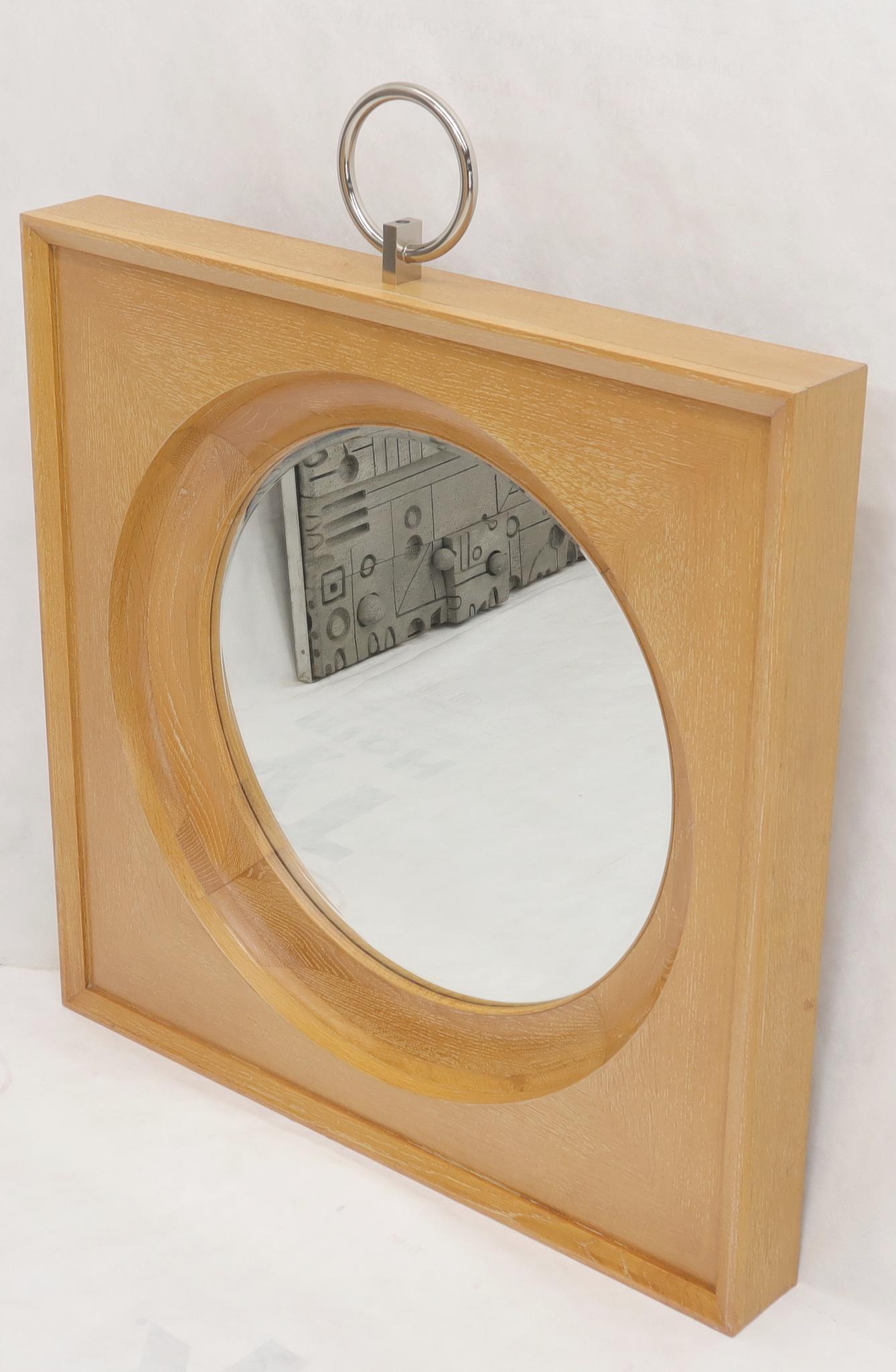 EstablishedLines Large Square Cerused Oak Frame Round Wall Mirror