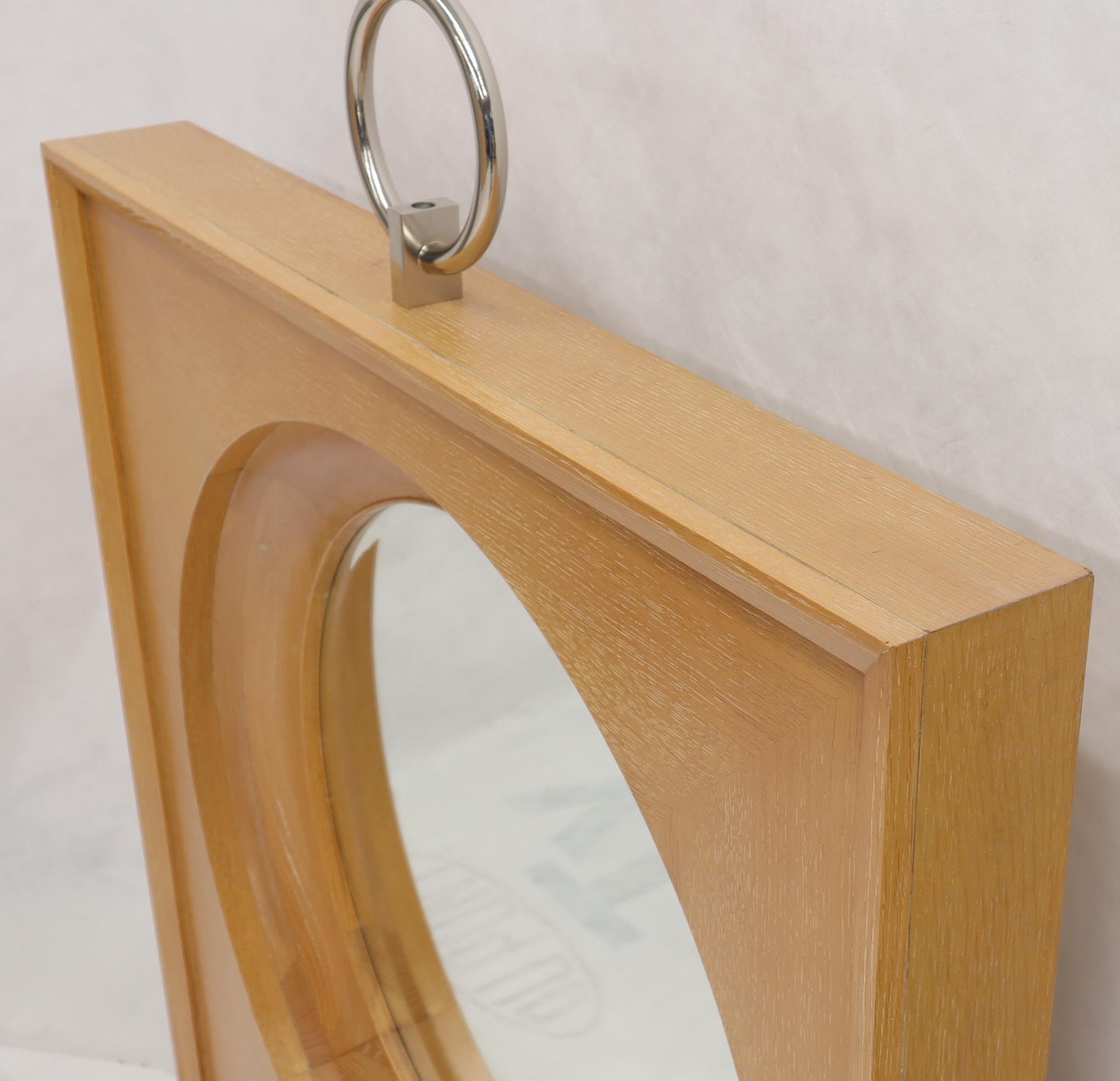 EstablishedLines Large Square Cerused Oak Frame Round Wall Mirror