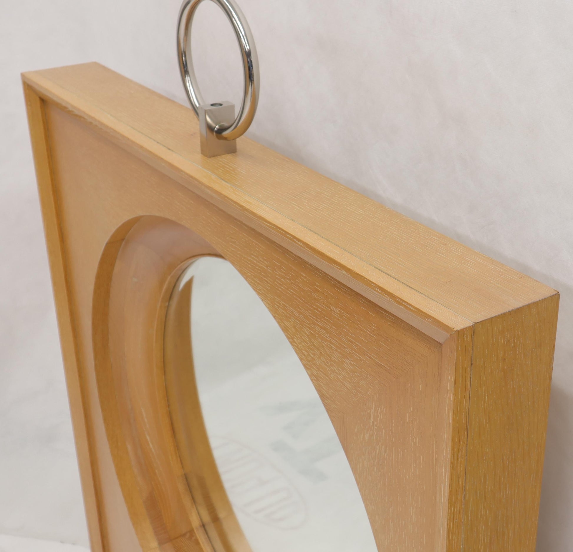 EstablishedLines Large Square Cerused Oak Frame Round Wall Mirror