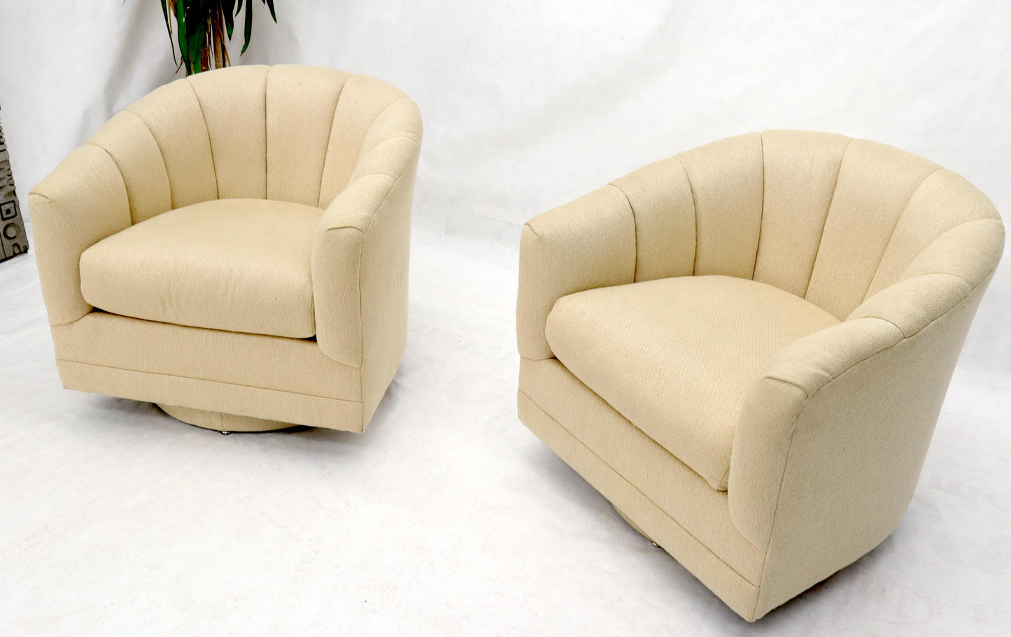 EstablishedLines Oatmeal Type Fabric Scallop Barrel Back Lounge