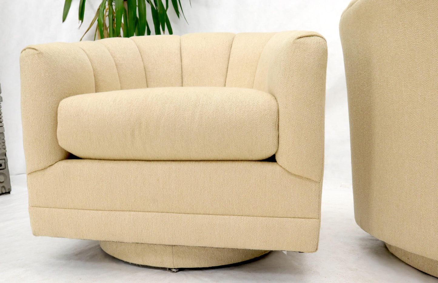 EstablishedLines Oatmeal Type Fabric Scallop Barrel Back Lounge