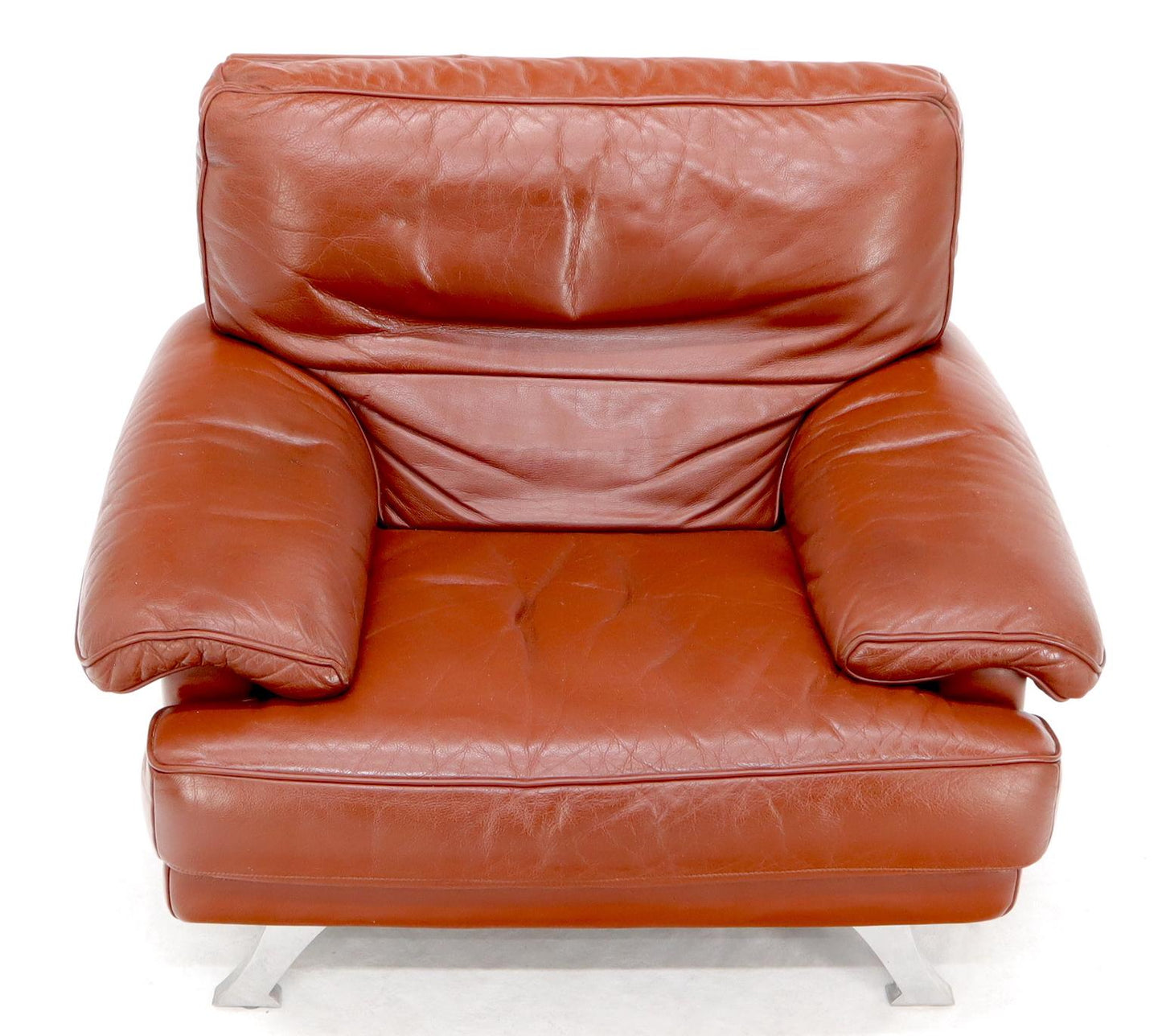 EstablishedLines Ligne Roset Made in France Wide Seat Browm Leather Lounge Chair