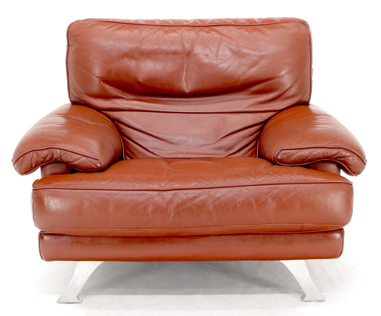 EstablishedLines Ligne Roset Made in France Wide Seat Browm Leather Lounge Chair